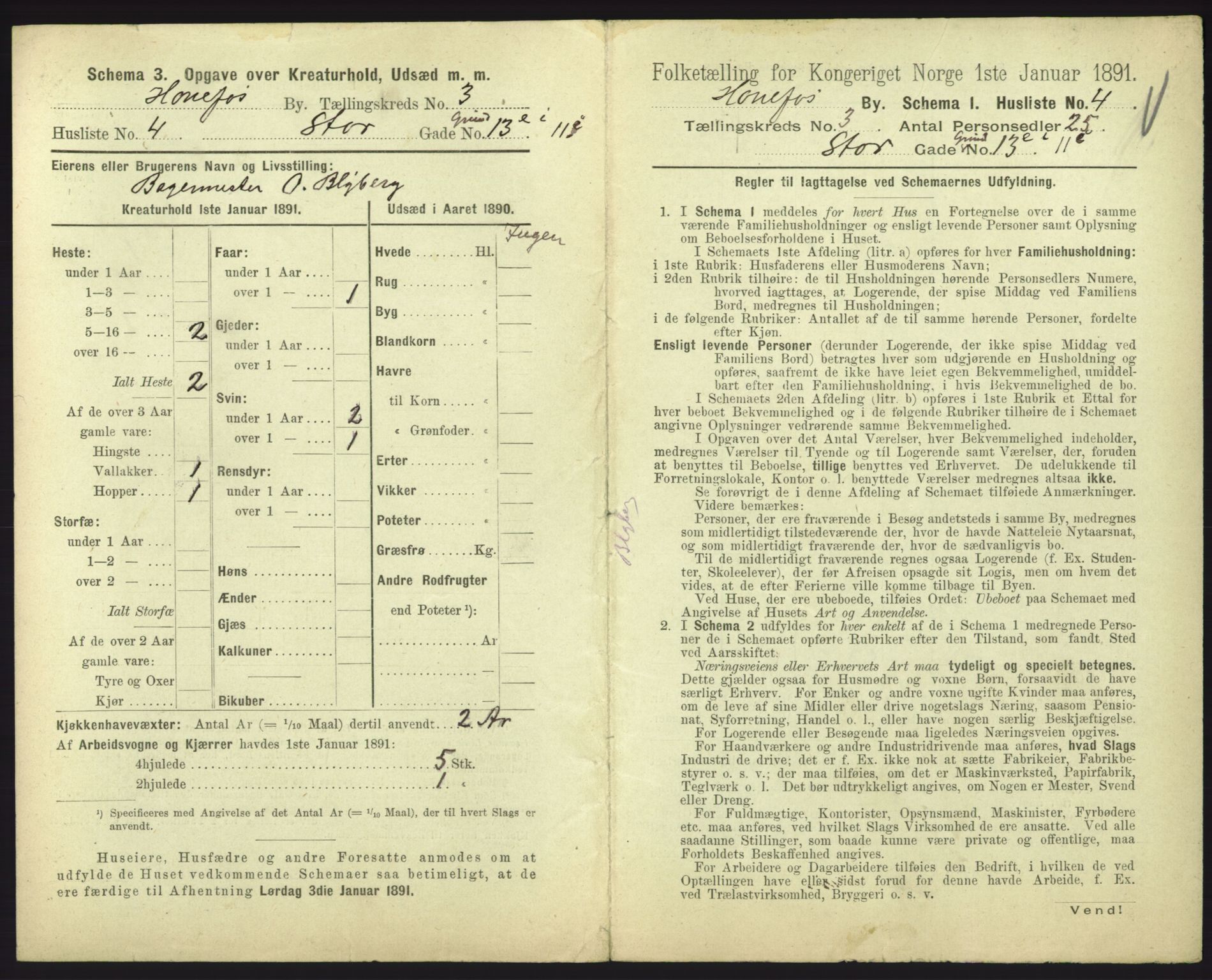 RA, 1891 census for 0601 Hønefoss, 1891, p. 111