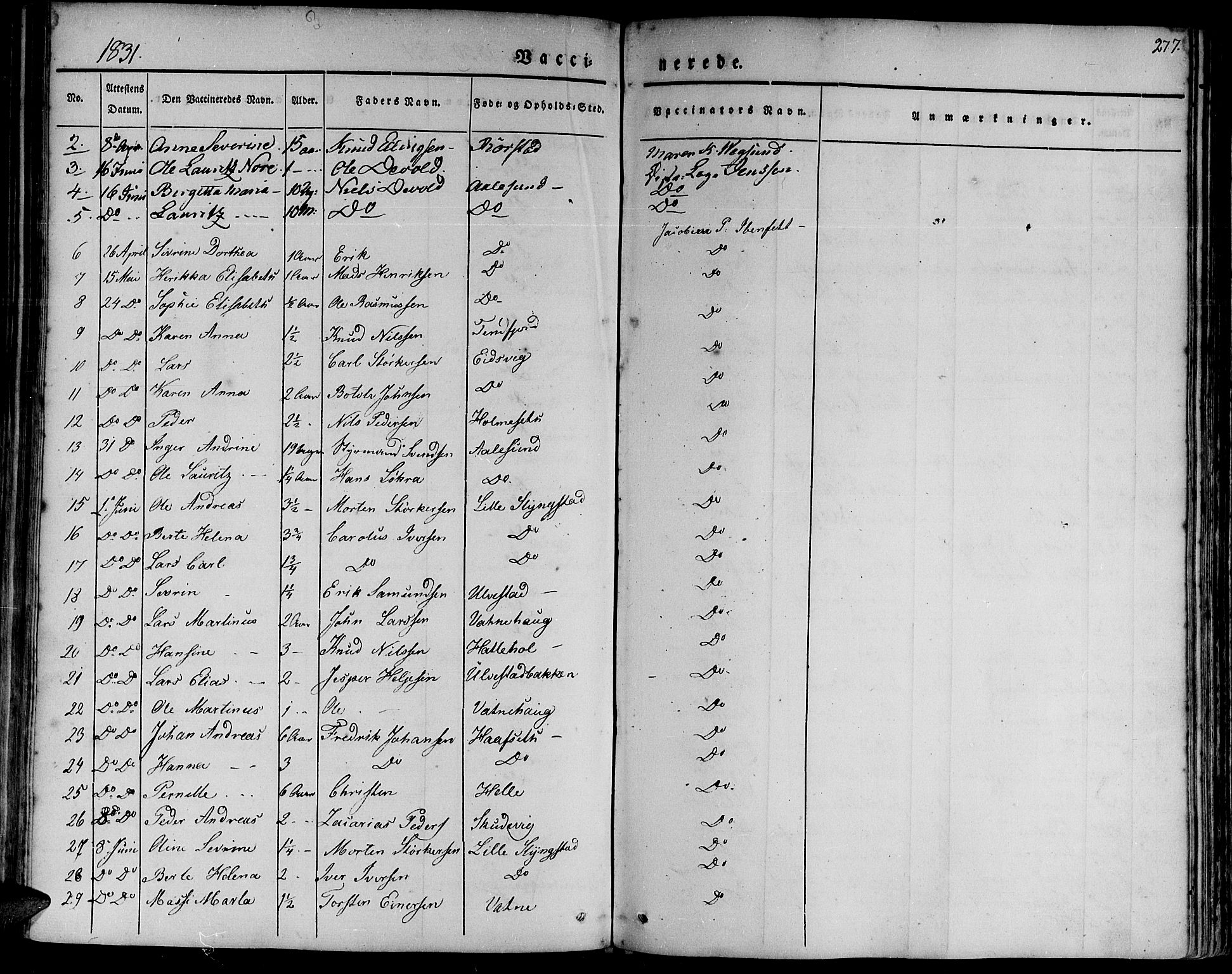 Ministerialprotokoller, klokkerbøker og fødselsregistre - Møre og Romsdal, AV/SAT-A-1454/528/L0395: Parish register (official) no. 528A06, 1828-1839, p. 277