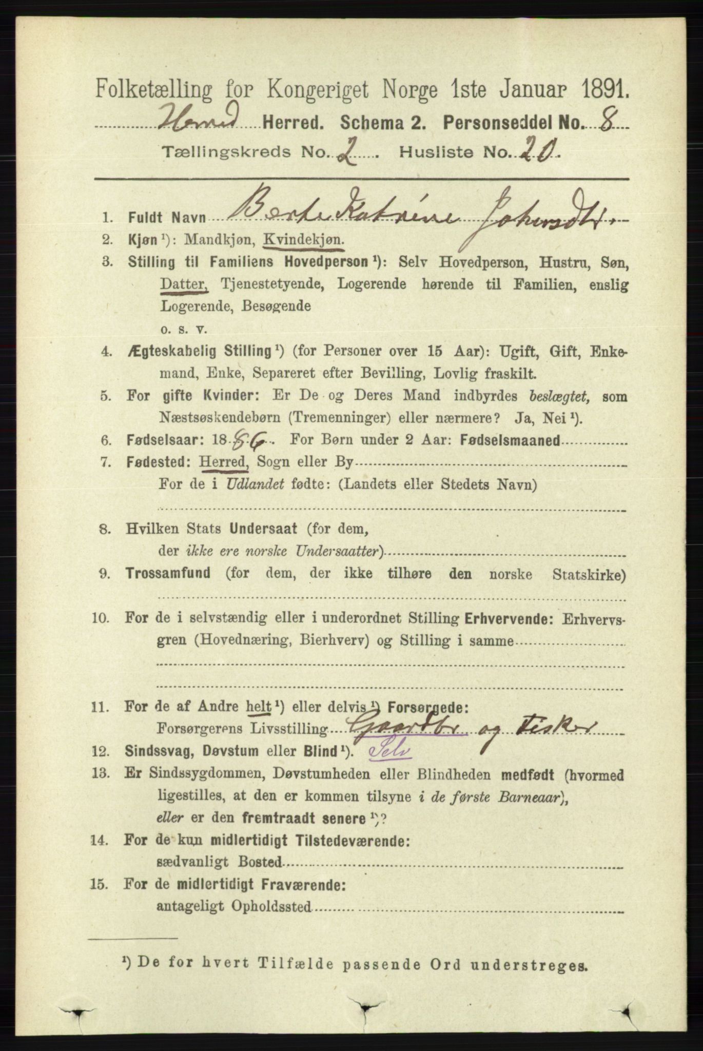 RA, 1891 census for 1039 Herad, 1891, p. 606