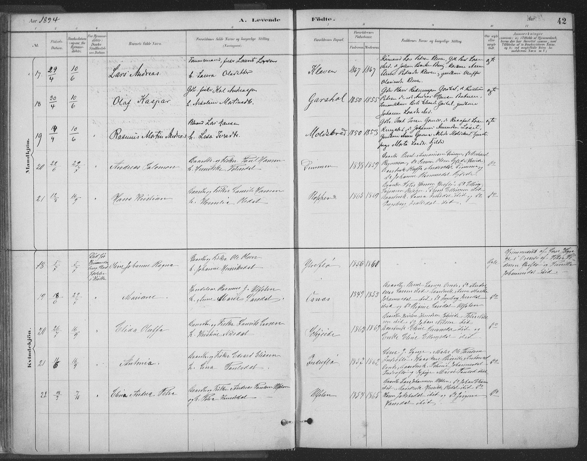 Ministerialprotokoller, klokkerbøker og fødselsregistre - Møre og Romsdal, SAT/A-1454/509/L0106: Parish register (official) no. 509A04, 1883-1922, p. 42