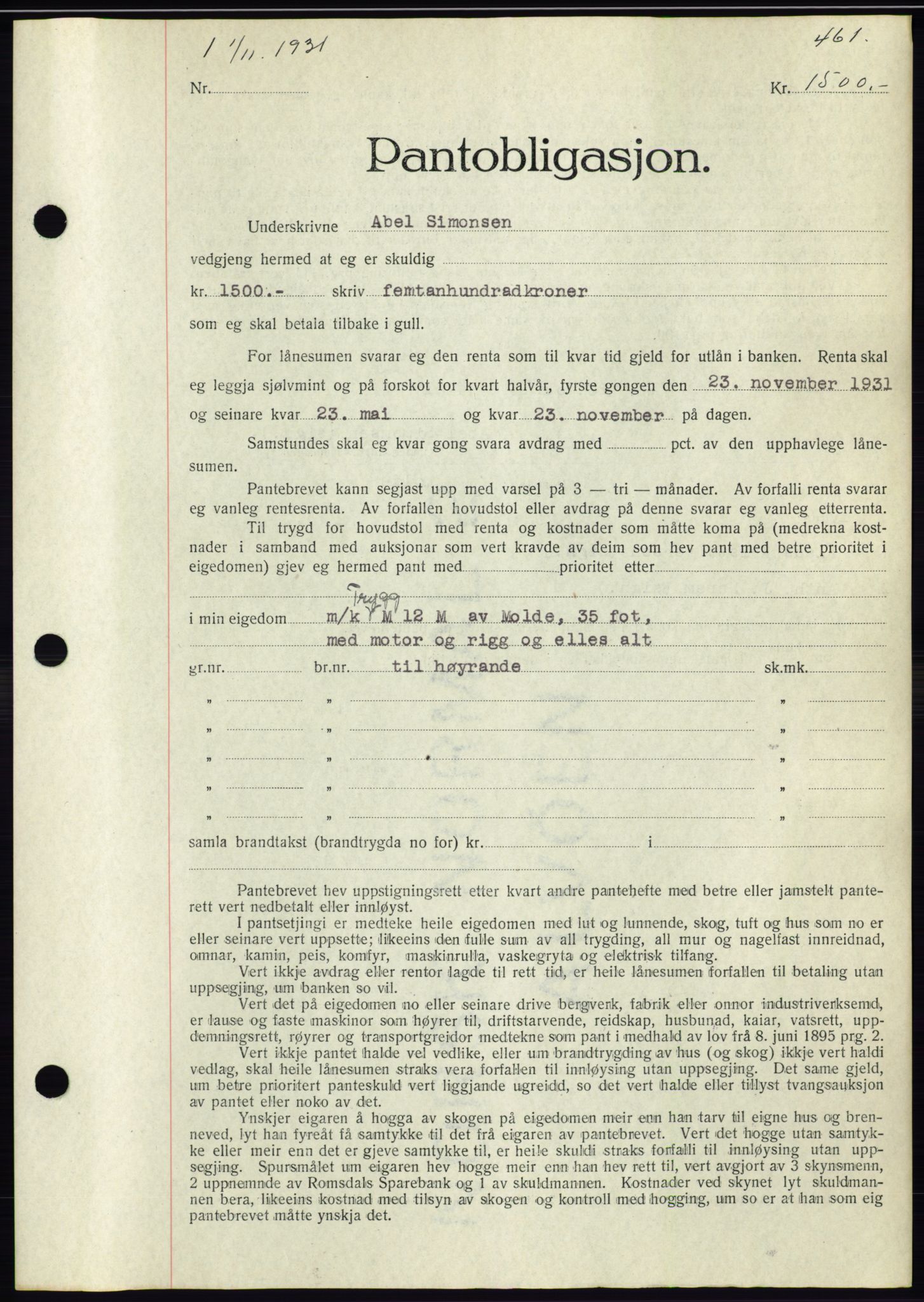 Molde byfogd, AV/SAT-A-0025/2/2C/L0011: Mortgage book no. 11, 1926-1932, Deed date: 01.11.1931