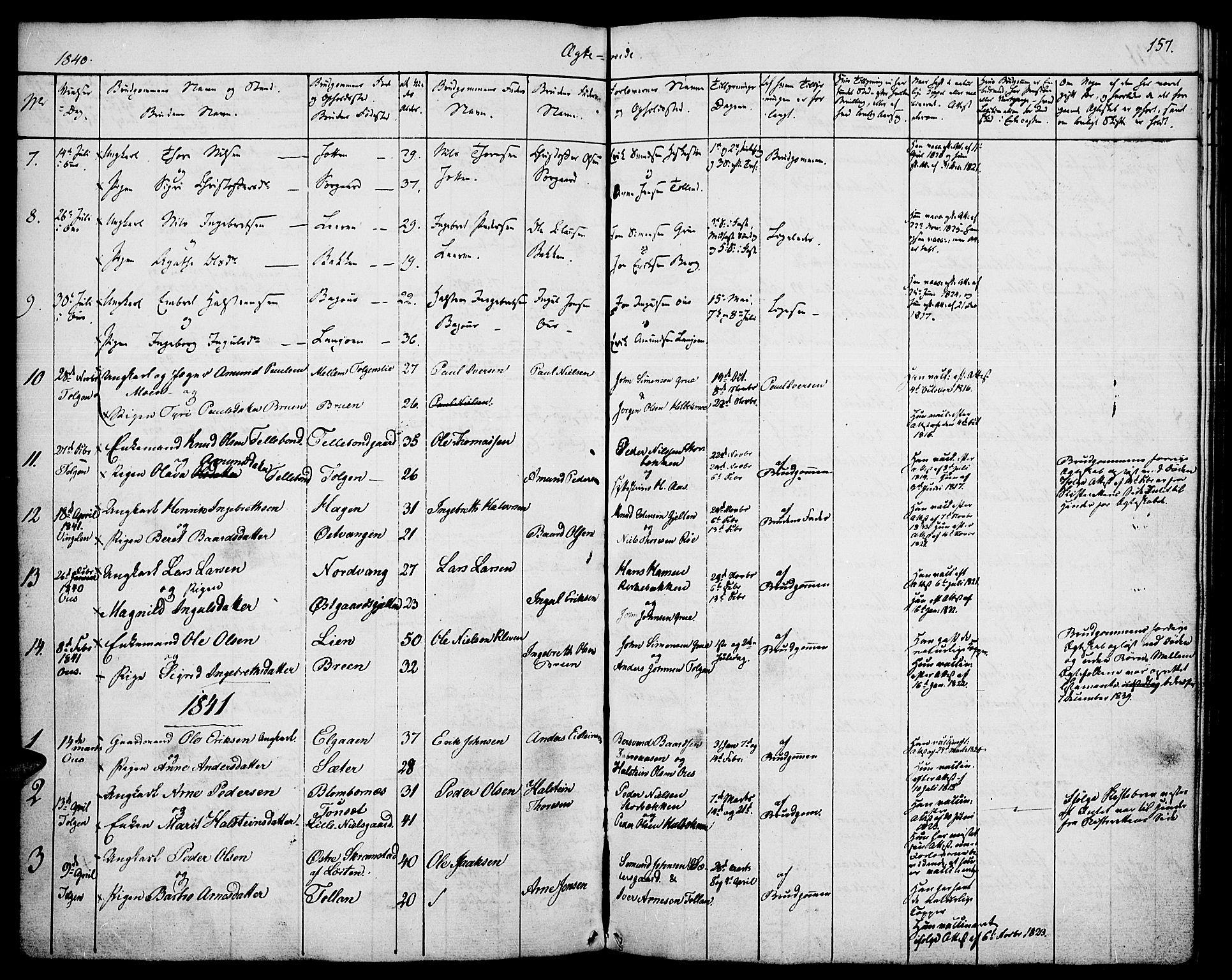 Tolga prestekontor, SAH/PREST-062/K/L0005: Parish register (official) no. 5, 1836-1852, p. 157