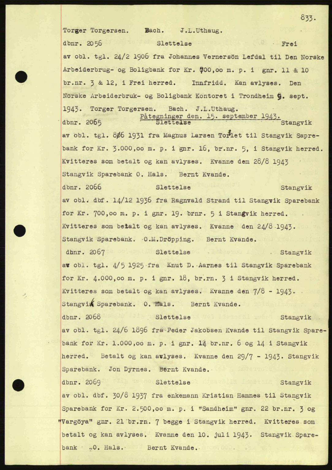 Nordmøre sorenskriveri, AV/SAT-A-4132/1/2/2Ca: Mortgage book no. C81, 1940-1945, Diary no: : 2056/1943