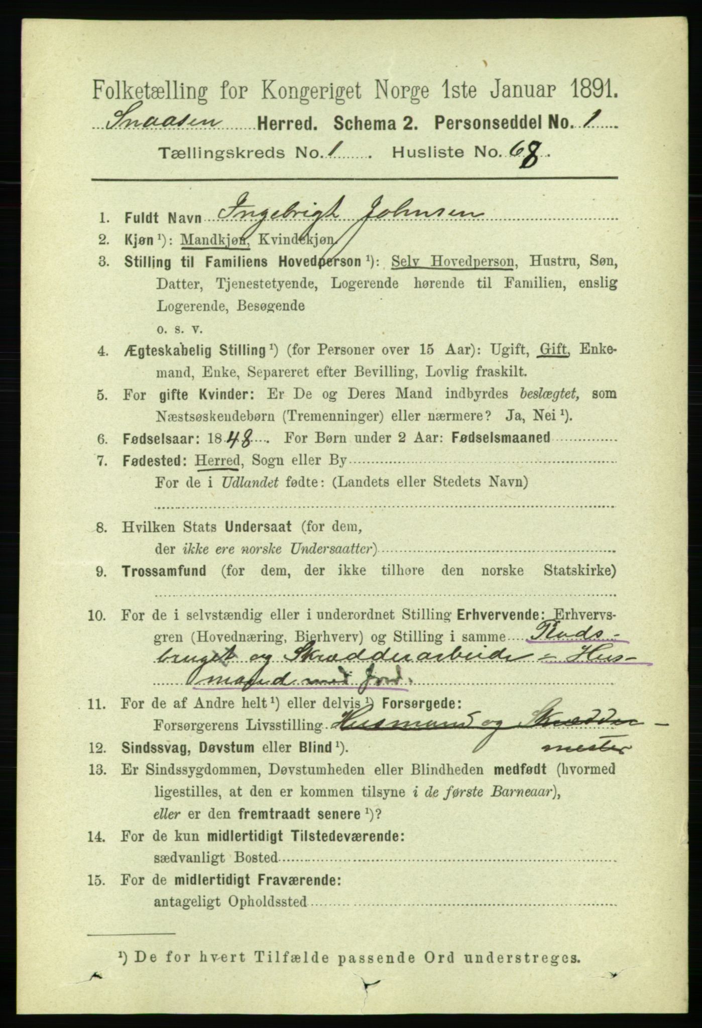 RA, 1891 census for 1736 Snåsa, 1891, p. 428