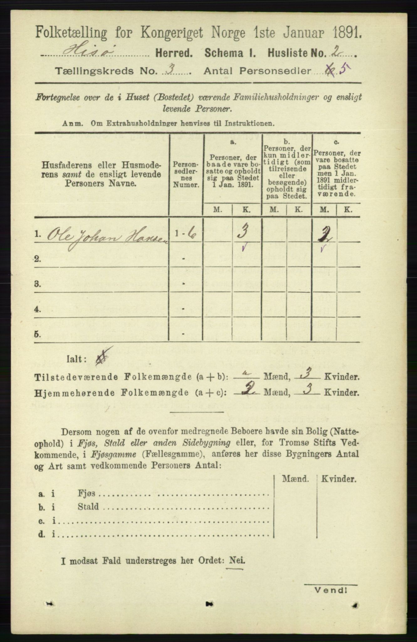 RA, 1891 census for 0922 Hisøy, 1891, p. 2079