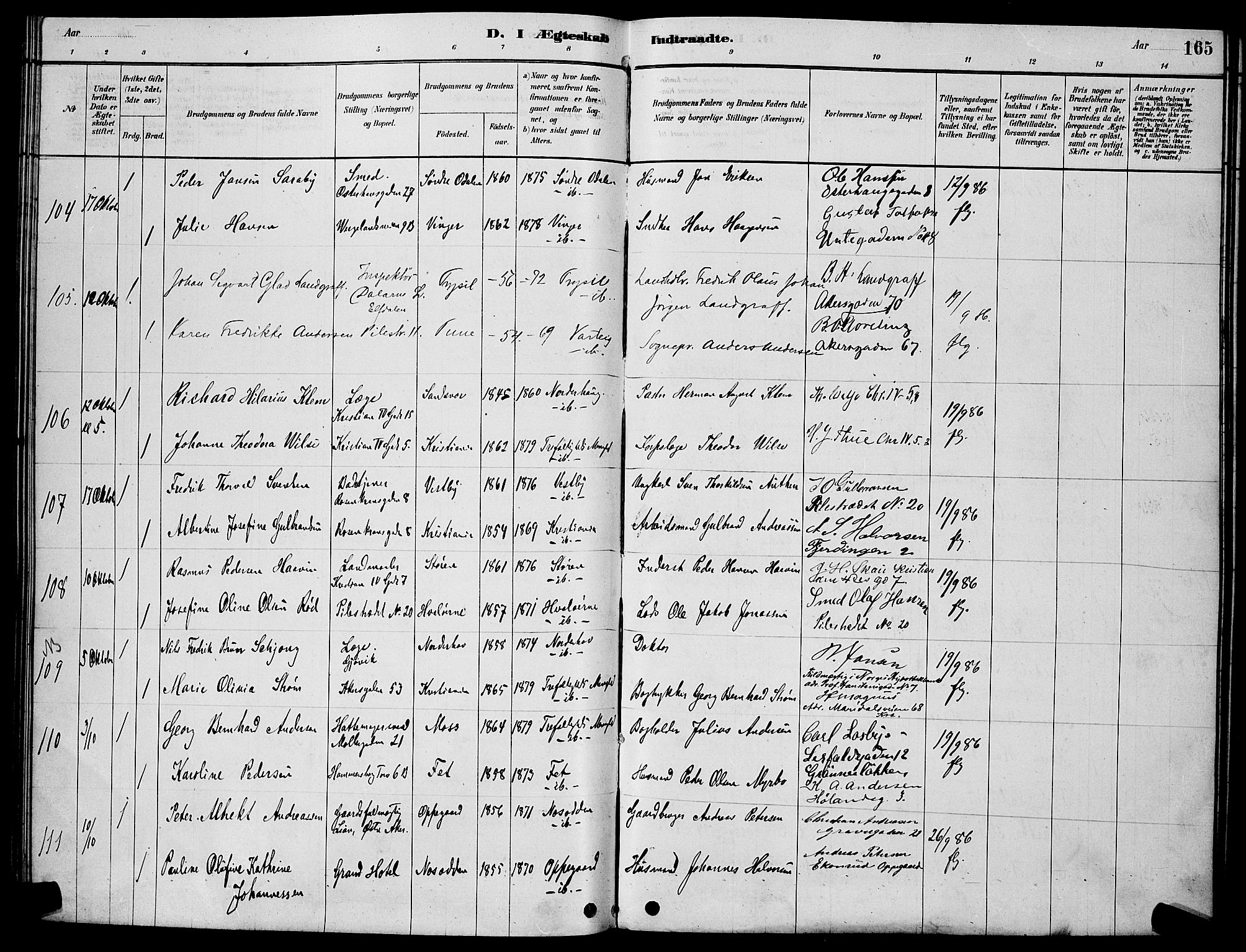 Trefoldighet prestekontor Kirkebøker, AV/SAO-A-10882/H/Ha/L0003: Banns register no. 3, 1878-1888, p. 165