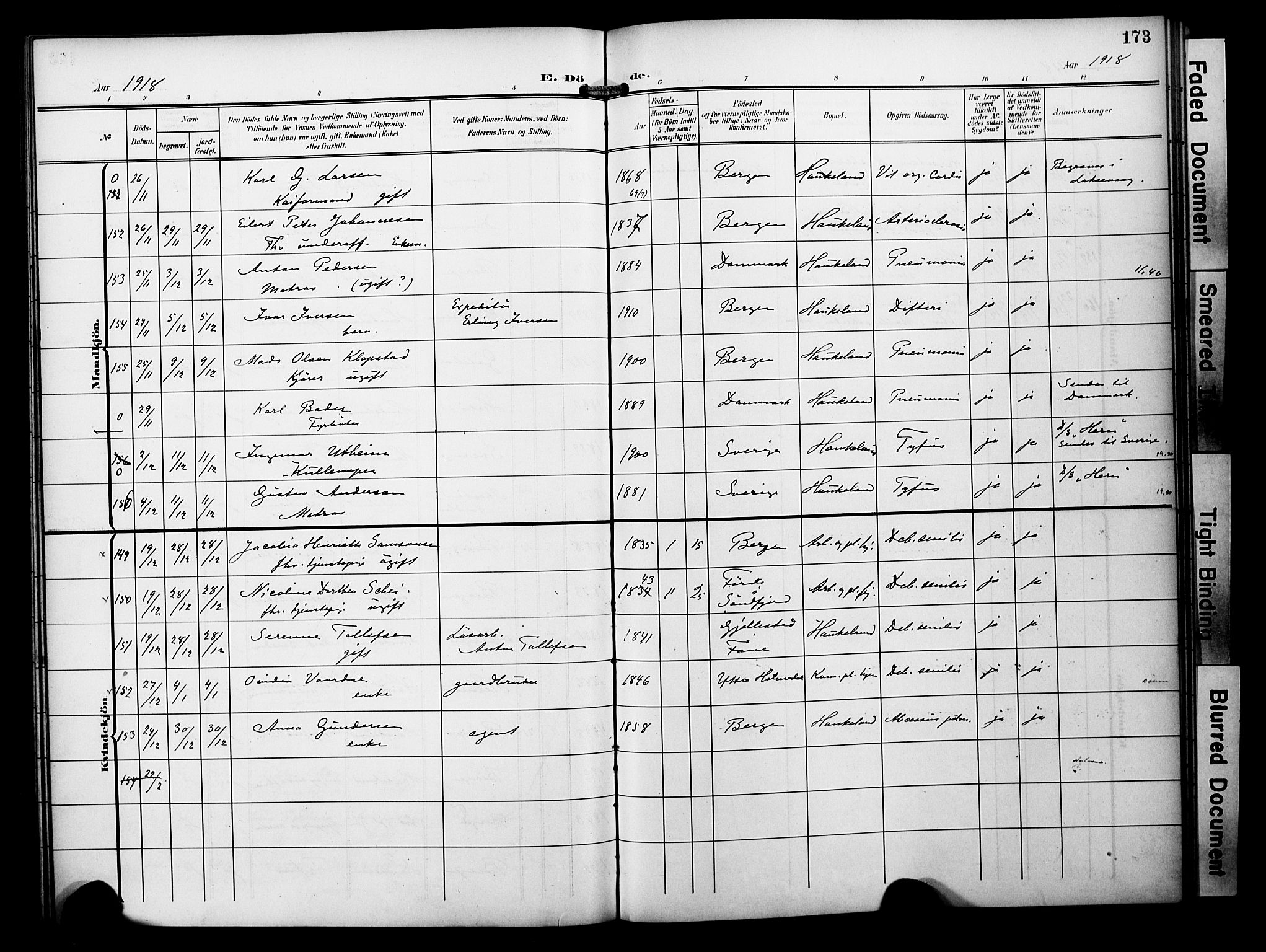 Bergen kommunale pleiehjem - stiftelsespresten, SAB/A-100281: Parish register (official) no. A 6, 1908-1920, p. 173