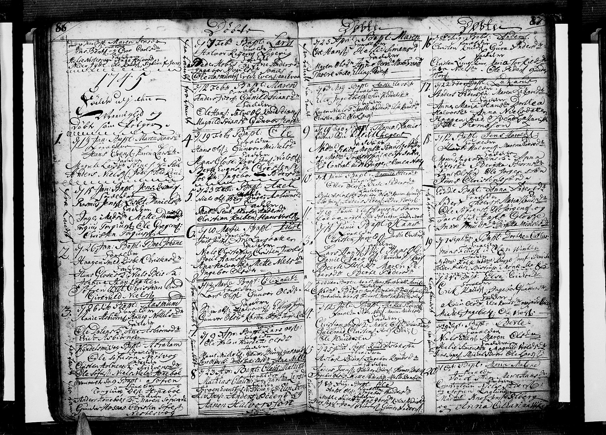 Risør sokneprestkontor, SAK/1111-0035/F/Fb/L0001: Parish register (copy) no. B 1, 1716-1747, p. 86-87