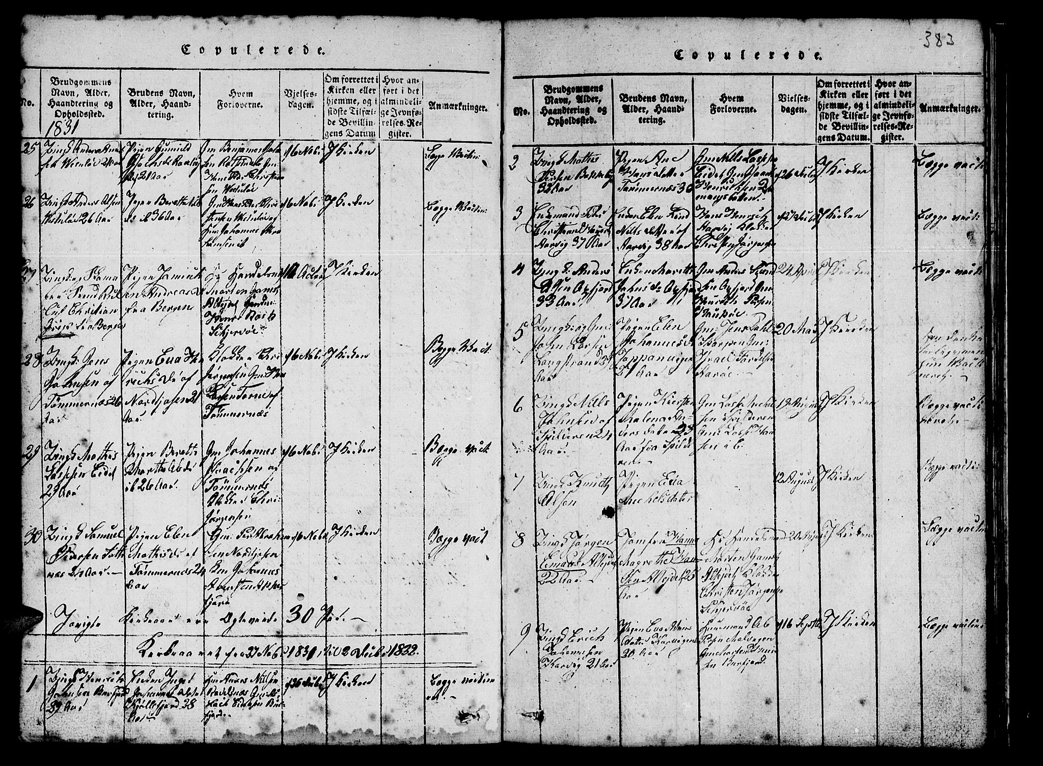 Skjervøy sokneprestkontor, AV/SATØ-S-1300/H/Ha/Hab/L0001klokker: Parish register (copy) no. 1, 1825-1838, p. 382-383