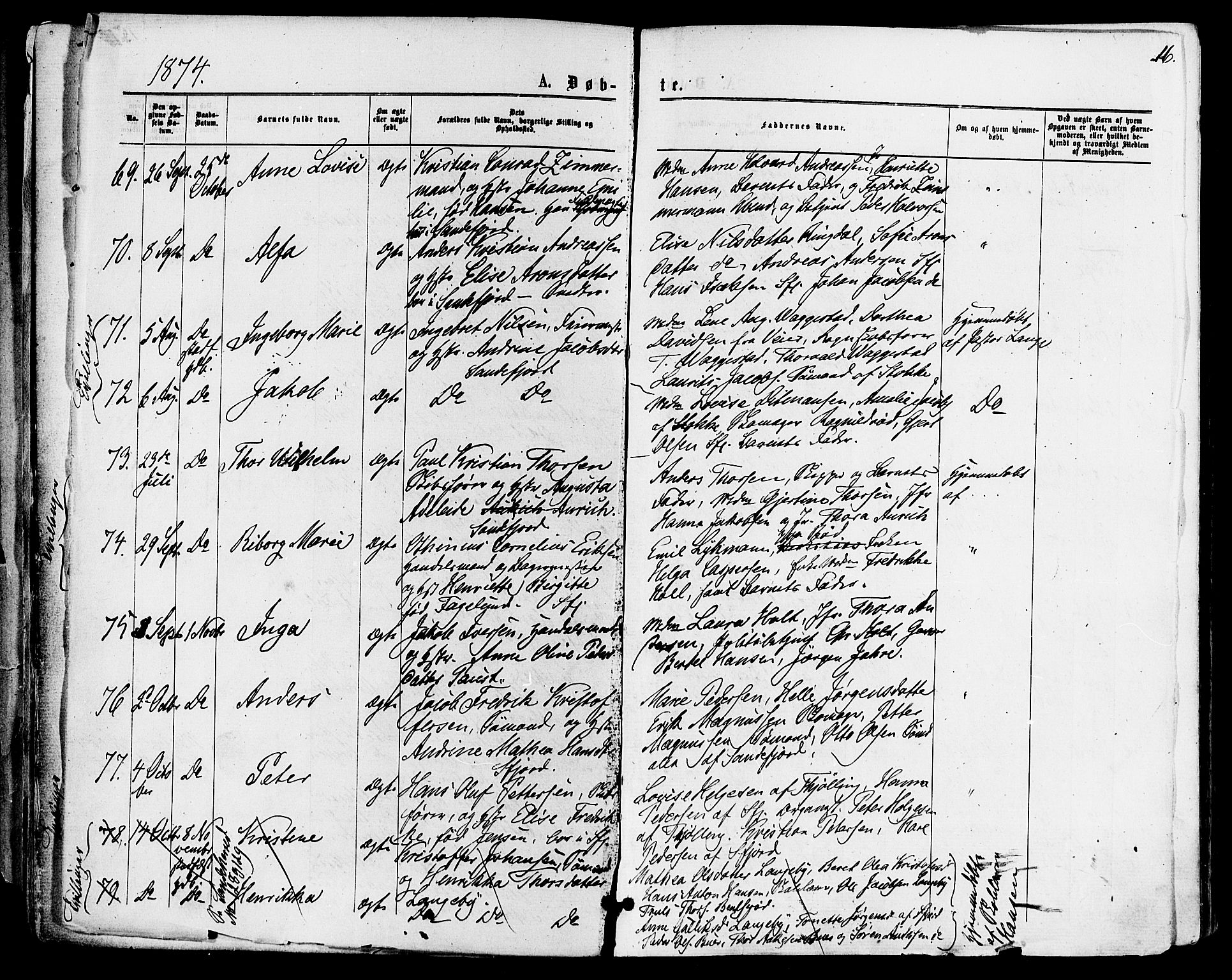 Sandefjord kirkebøker, SAKO/A-315/F/Fa/L0001: Parish register (official) no. 1, 1873-1879, p. 16