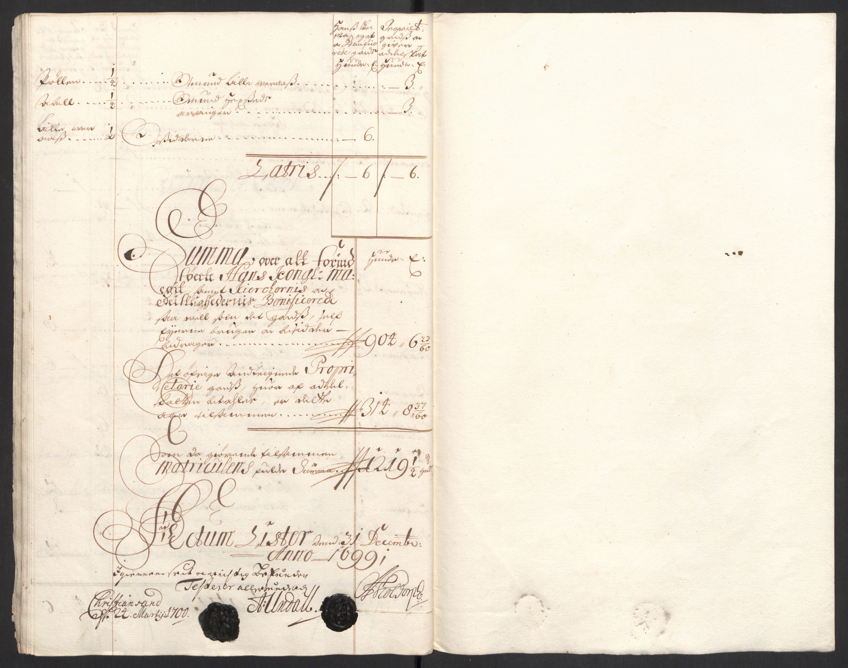 Rentekammeret inntil 1814, Reviderte regnskaper, Fogderegnskap, RA/EA-4092/R43/L2547: Fogderegnskap Lista og Mandal, 1698-1699, p. 286