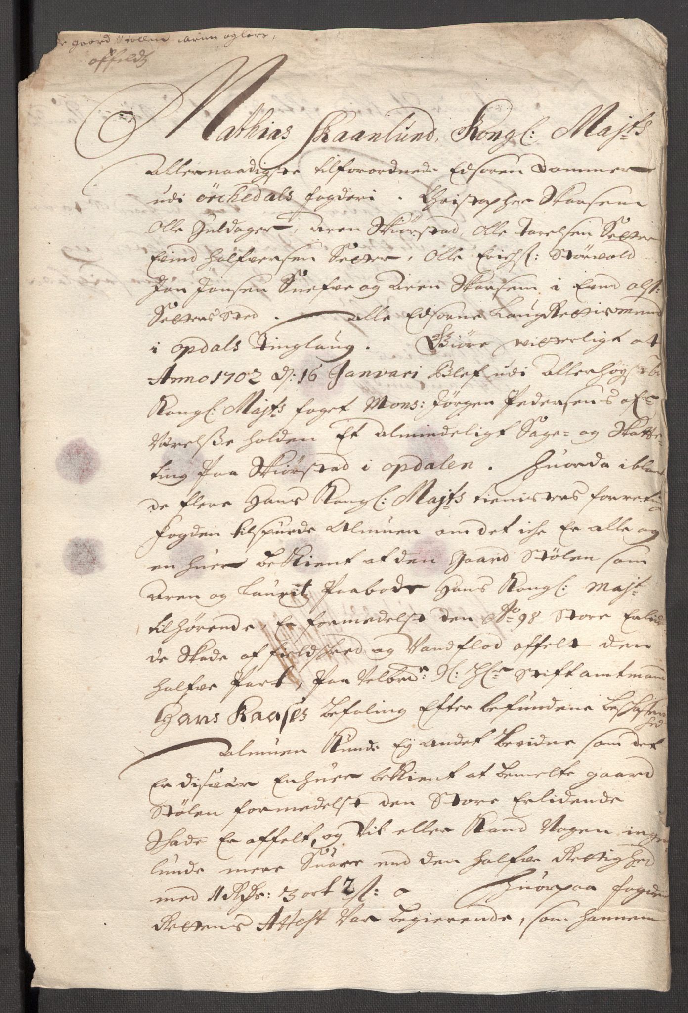 Rentekammeret inntil 1814, Reviderte regnskaper, Fogderegnskap, AV/RA-EA-4092/R60/L3951: Fogderegnskap Orkdal og Gauldal, 1701, p. 198