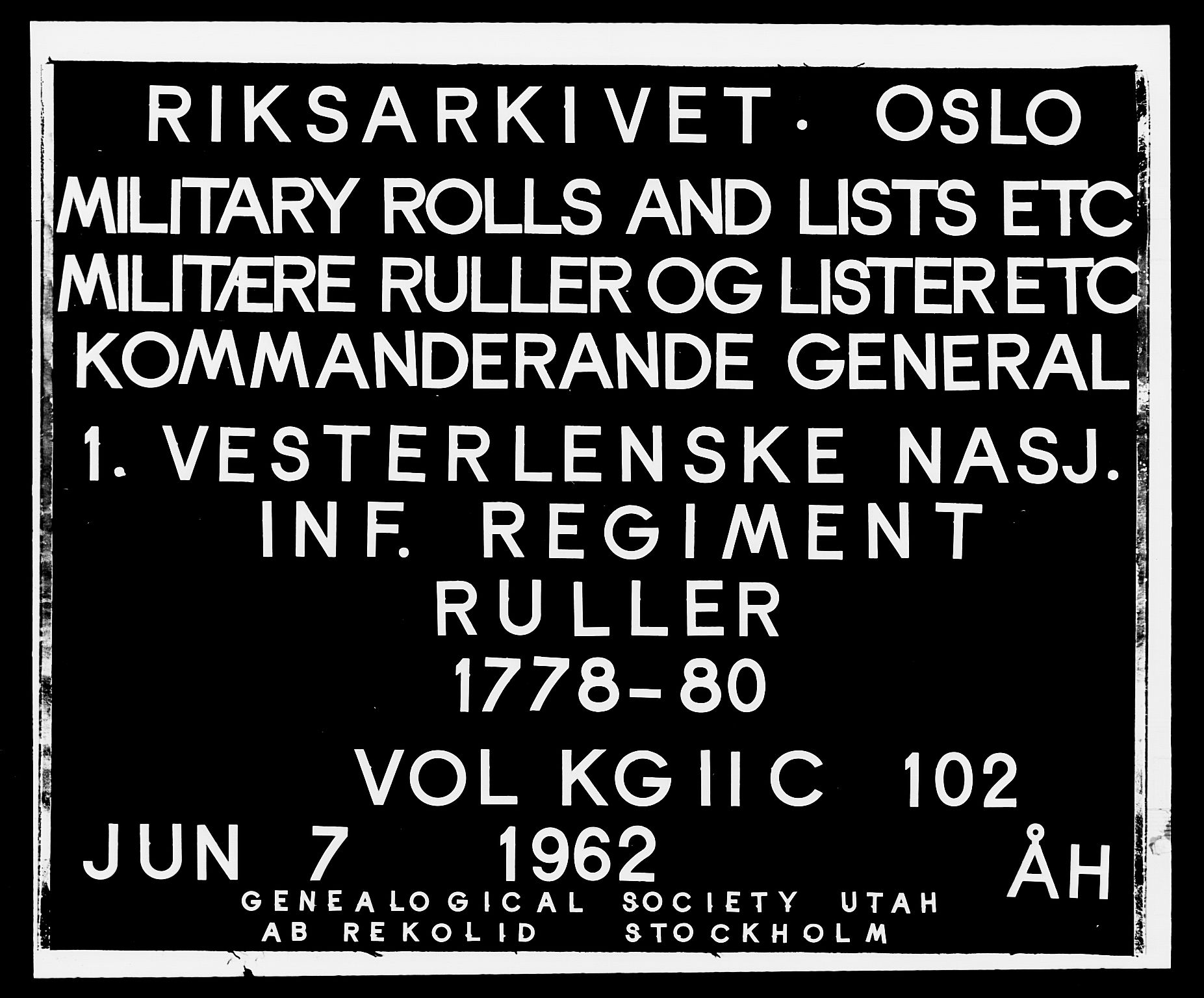 Generalitets- og kommissariatskollegiet, Det kongelige norske kommissariatskollegium, RA/EA-5420/E/Eh/L0102: 1. Vesterlenske nasjonale infanteriregiment, 1778-1780, p. 1