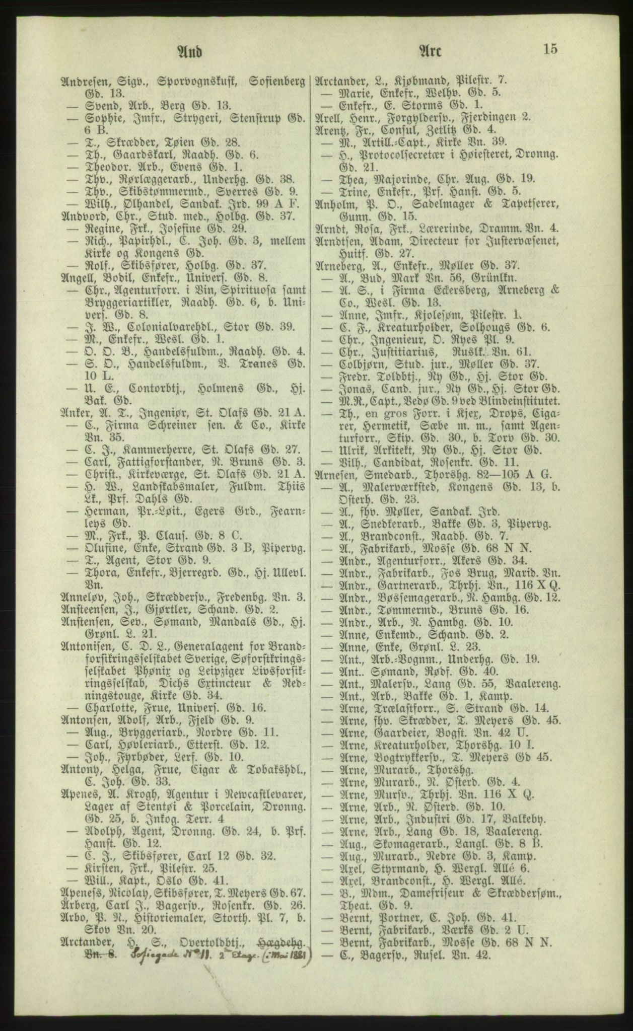 Kristiania/Oslo adressebok, PUBL/-, 1881, p. 15