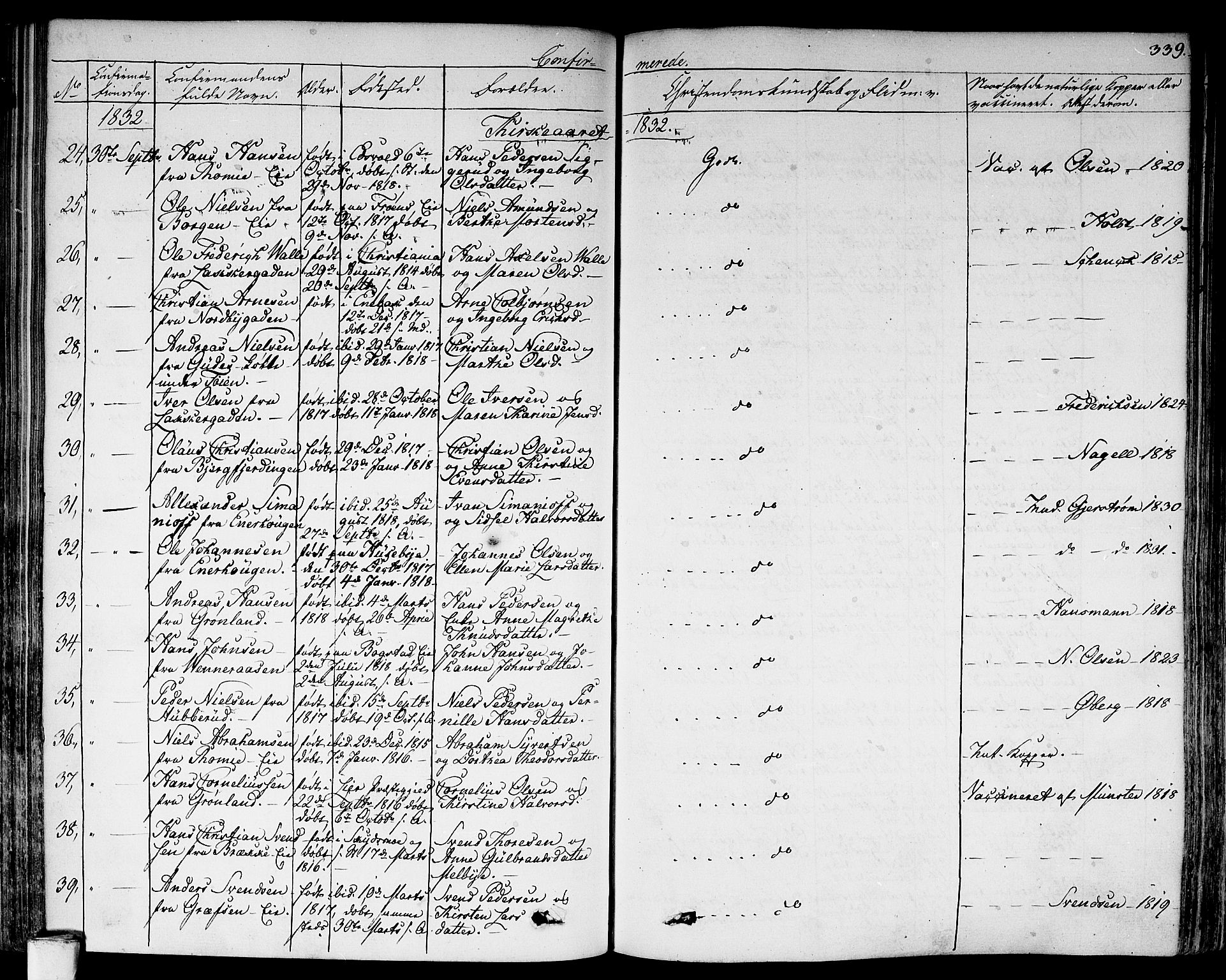 Aker prestekontor kirkebøker, AV/SAO-A-10861/F/L0013: Parish register (official) no. 13, 1828-1837, p. 339