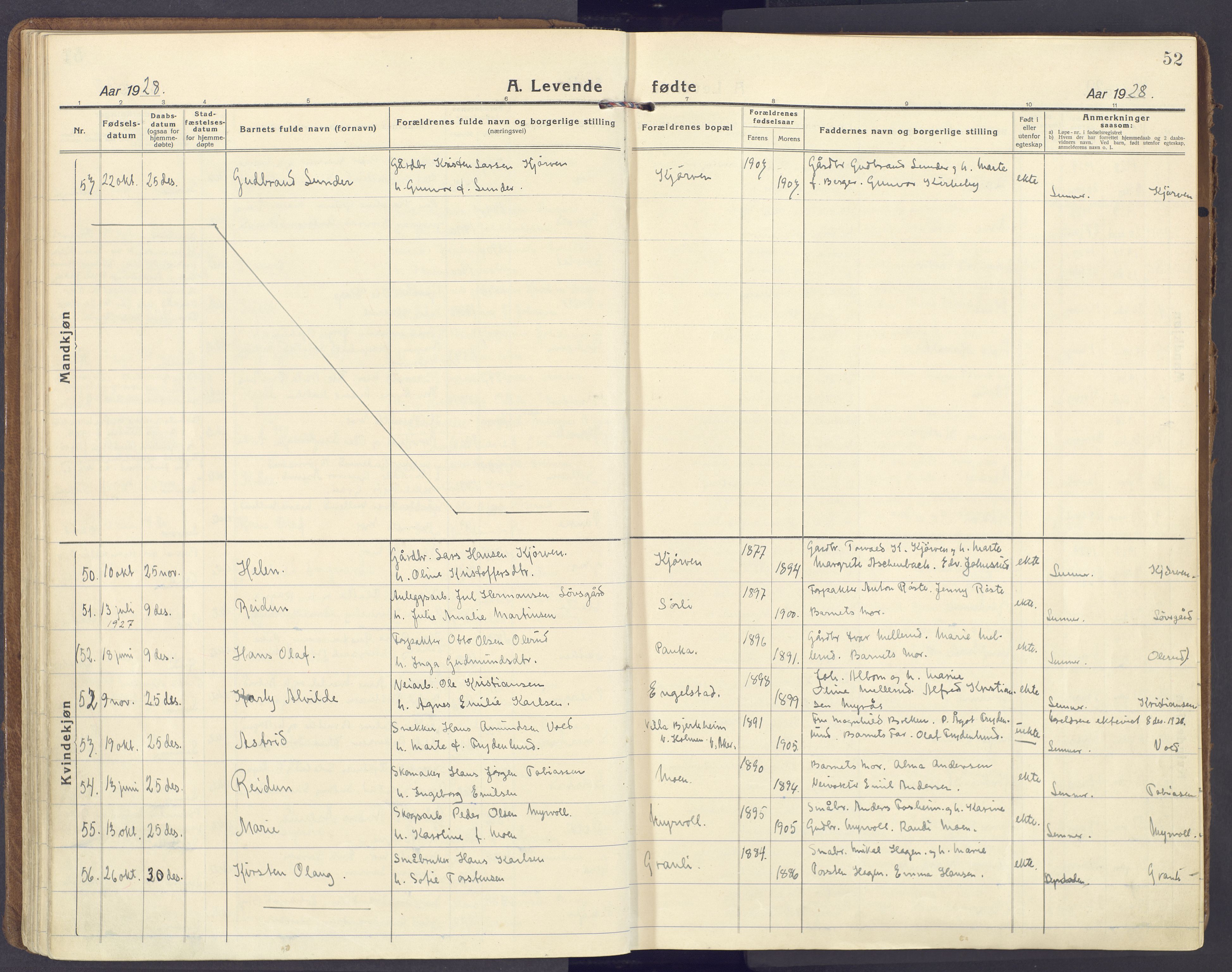 Lunner prestekontor, SAH/PREST-118/H/Ha/Haa/L0002: Parish register (official) no. 2, 1922-1931, p. 52