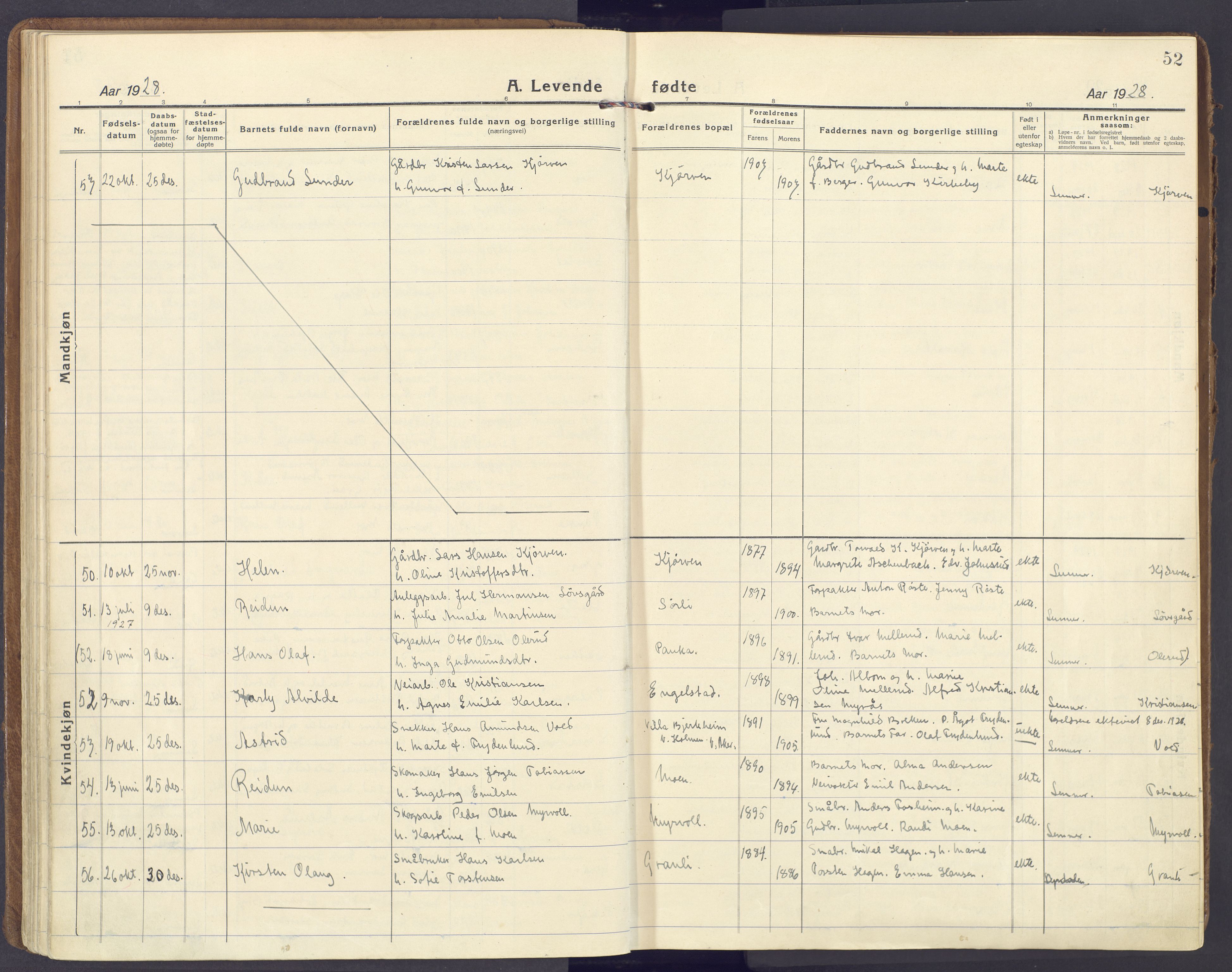 Lunner prestekontor, AV/SAH-PREST-118/H/Ha/Haa/L0002: Parish register (official) no. 2, 1922-1931, p. 52