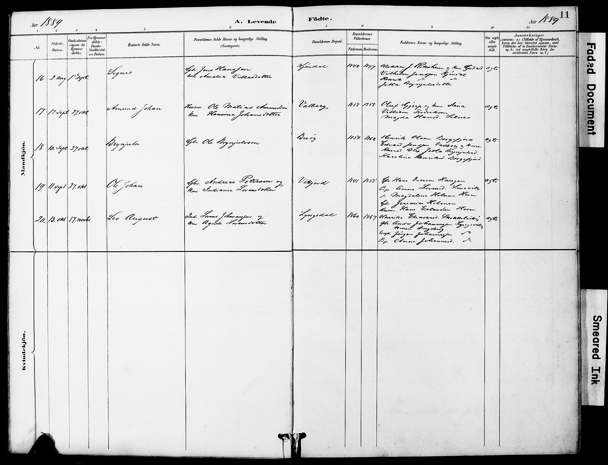 Ministerialprotokoller, klokkerbøker og fødselsregistre - Nordland, AV/SAT-A-1459/884/L1197: Parish register (copy) no. 884C03, 1888-1926, p. 11