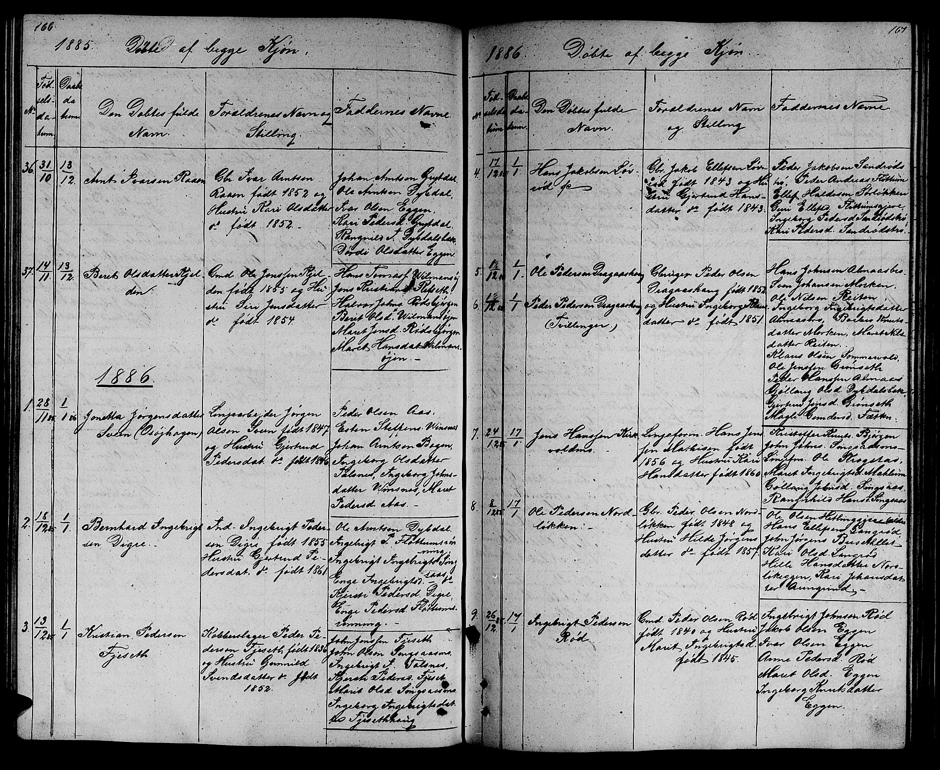 Ministerialprotokoller, klokkerbøker og fødselsregistre - Sør-Trøndelag, AV/SAT-A-1456/688/L1027: Parish register (copy) no. 688C02, 1861-1889, p. 166-167