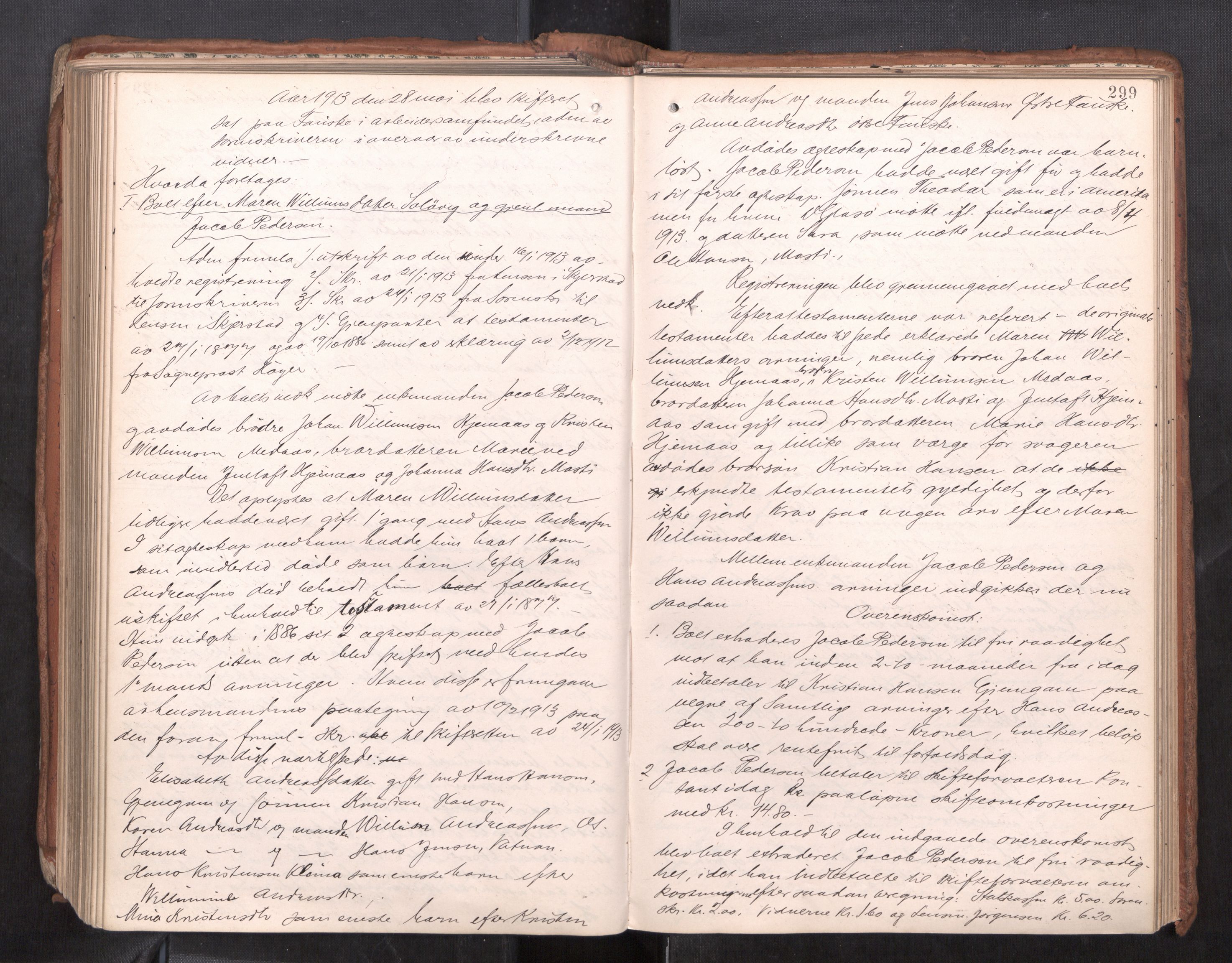 Salten sorenskriveri, AV/SAT-A-4578/1/3/3B/L0012: Skiftebehandlingsprotokoll, 1910-1915, p. 299