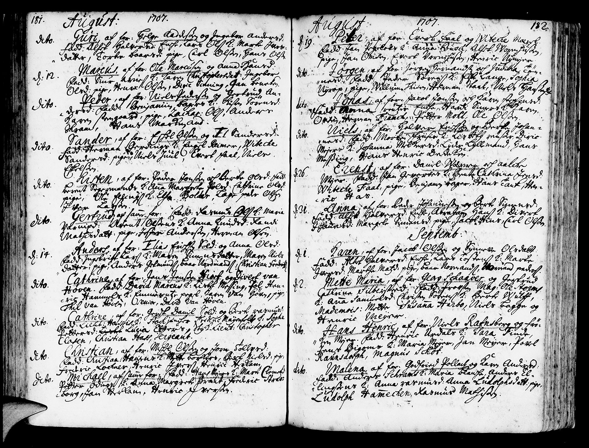 Korskirken sokneprestembete, AV/SAB-A-76101/H/Haa/L0003: Parish register (official) no. A 3, 1698-1719, p. 181-182