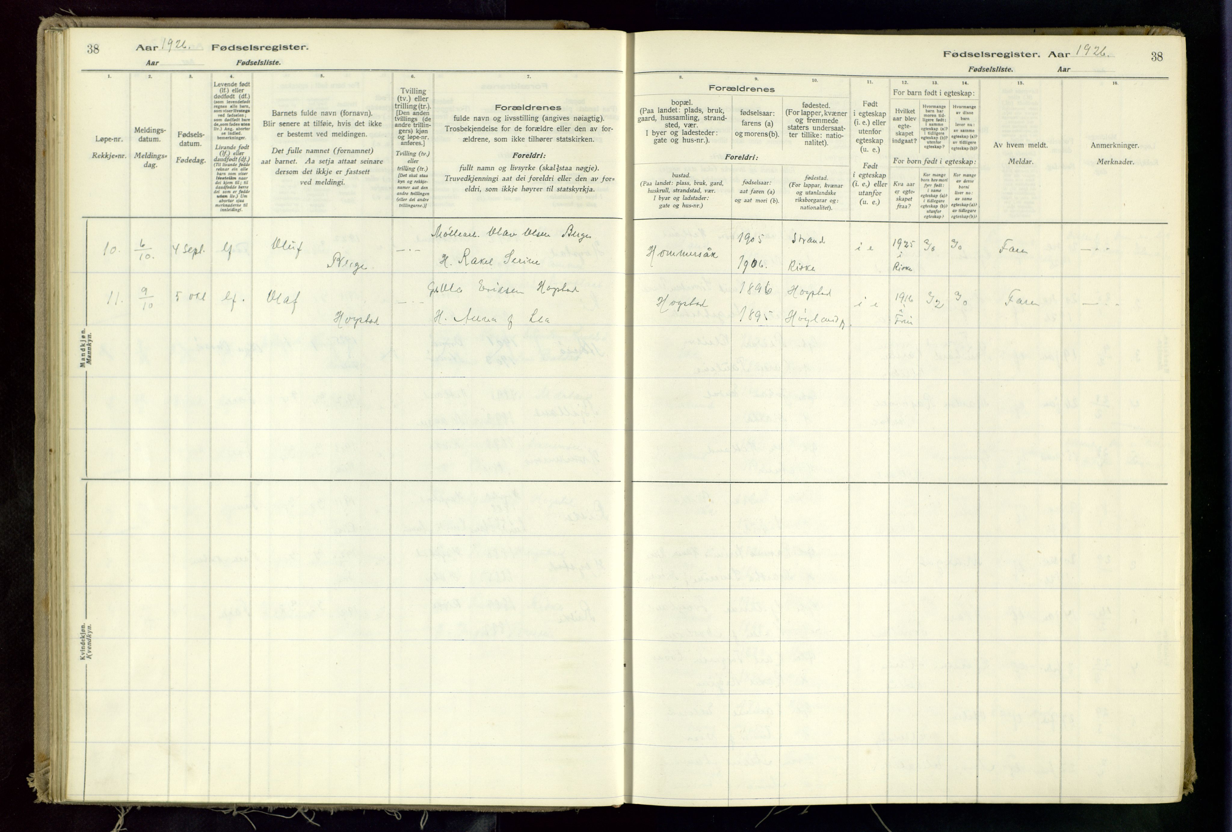 Hetland sokneprestkontor, AV/SAST-A-101826/70/704BA/L0002: Birth register no. 2, 1916-1968, p. 38