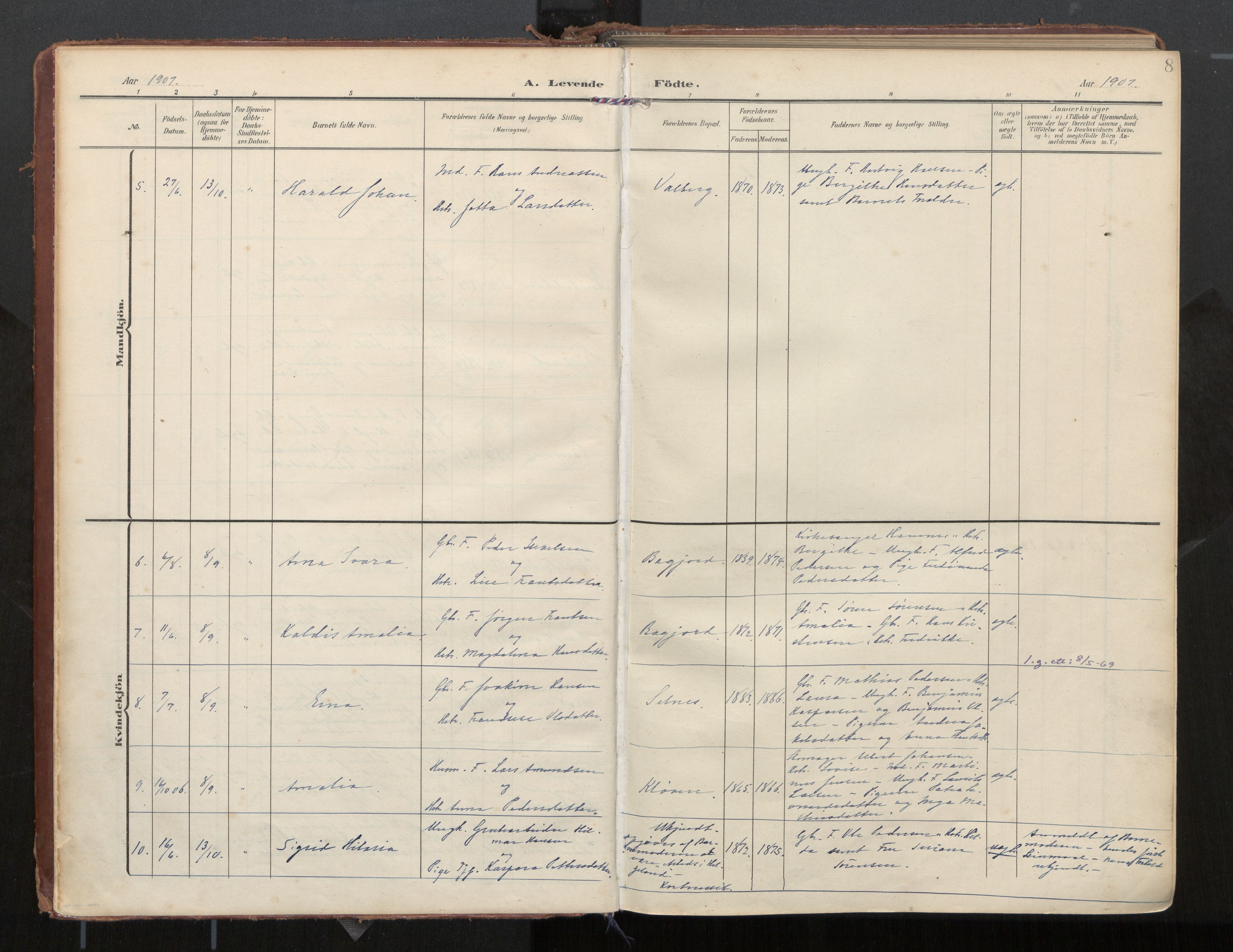 Ministerialprotokoller, klokkerbøker og fødselsregistre - Nordland, SAT/A-1459/884/L1194: Parish register (official) no. 884A02, 1906-1937, p. 8