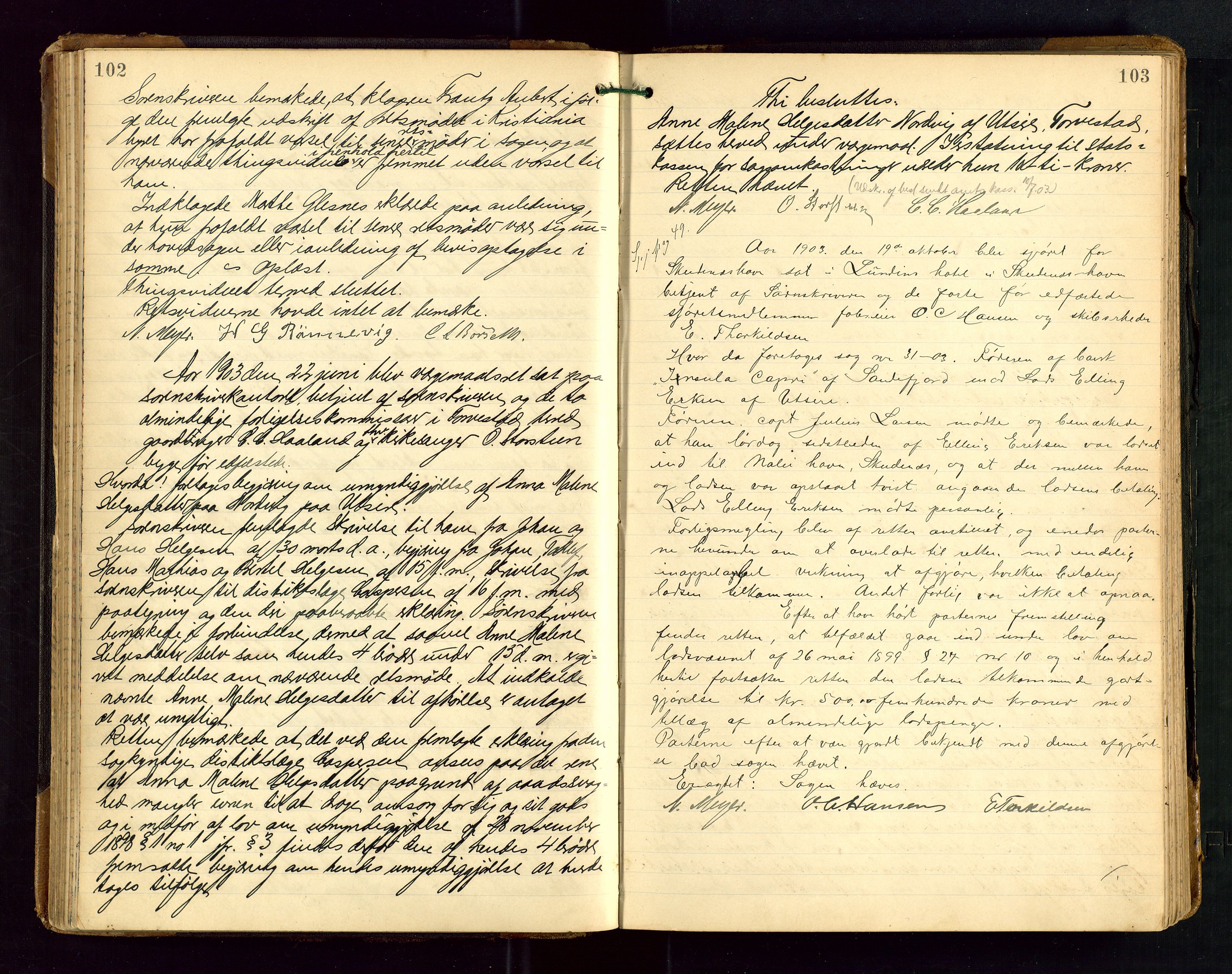 Karmsund sorenskriveri, AV/SAST-A-100311/01/I/IA/IABD/L0006: EKSTRARETTSPROTOKOLL, 1901-1911, p. 102-103