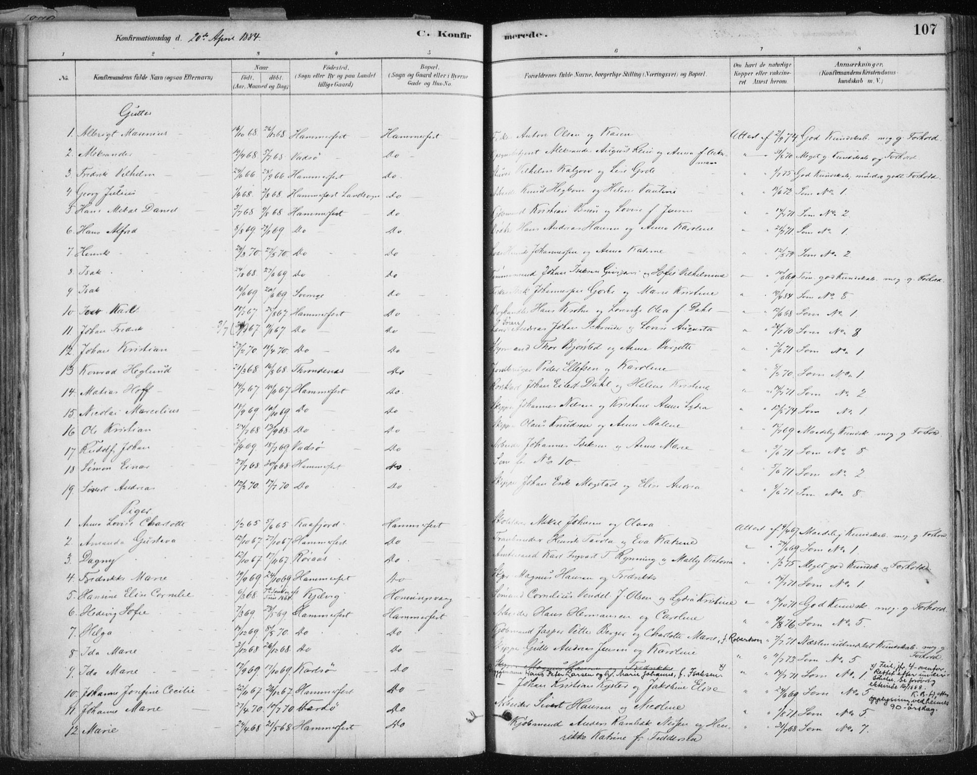 Hammerfest sokneprestkontor, SATØ/S-1347/H/Ha/L0008.kirke: Parish register (official) no. 8, 1878-1889, p. 107