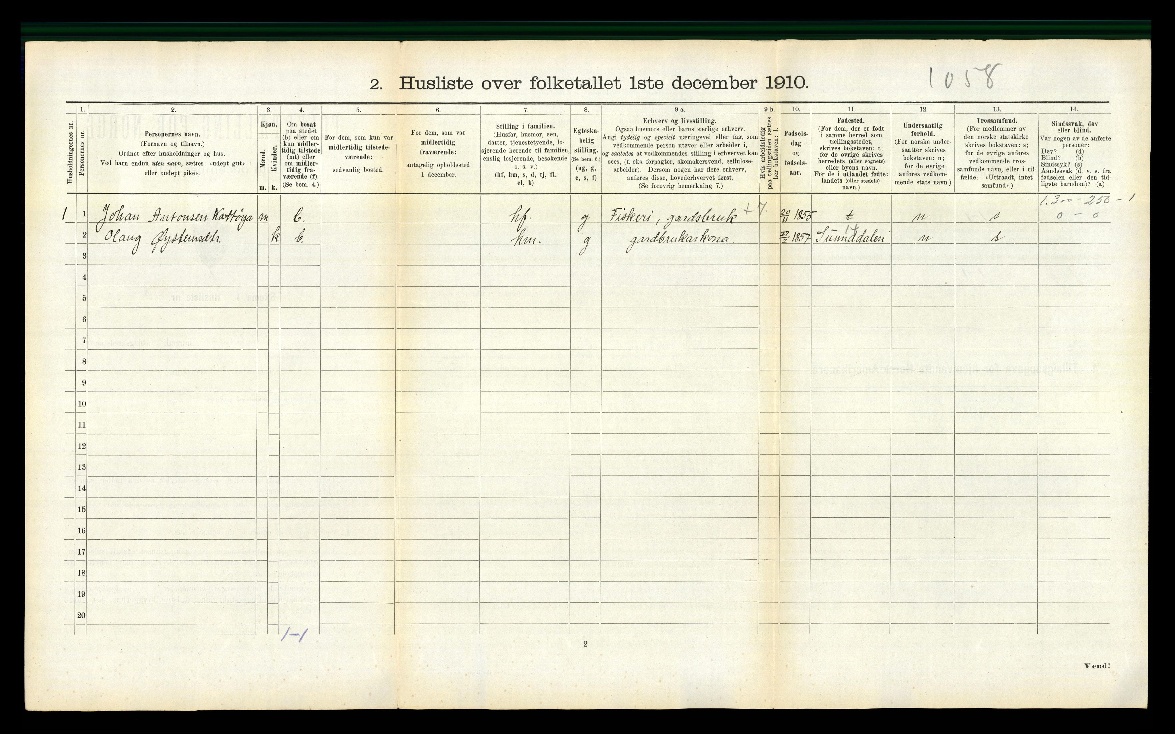 RA, 1910 census for Agdenes, 1910, p. 378