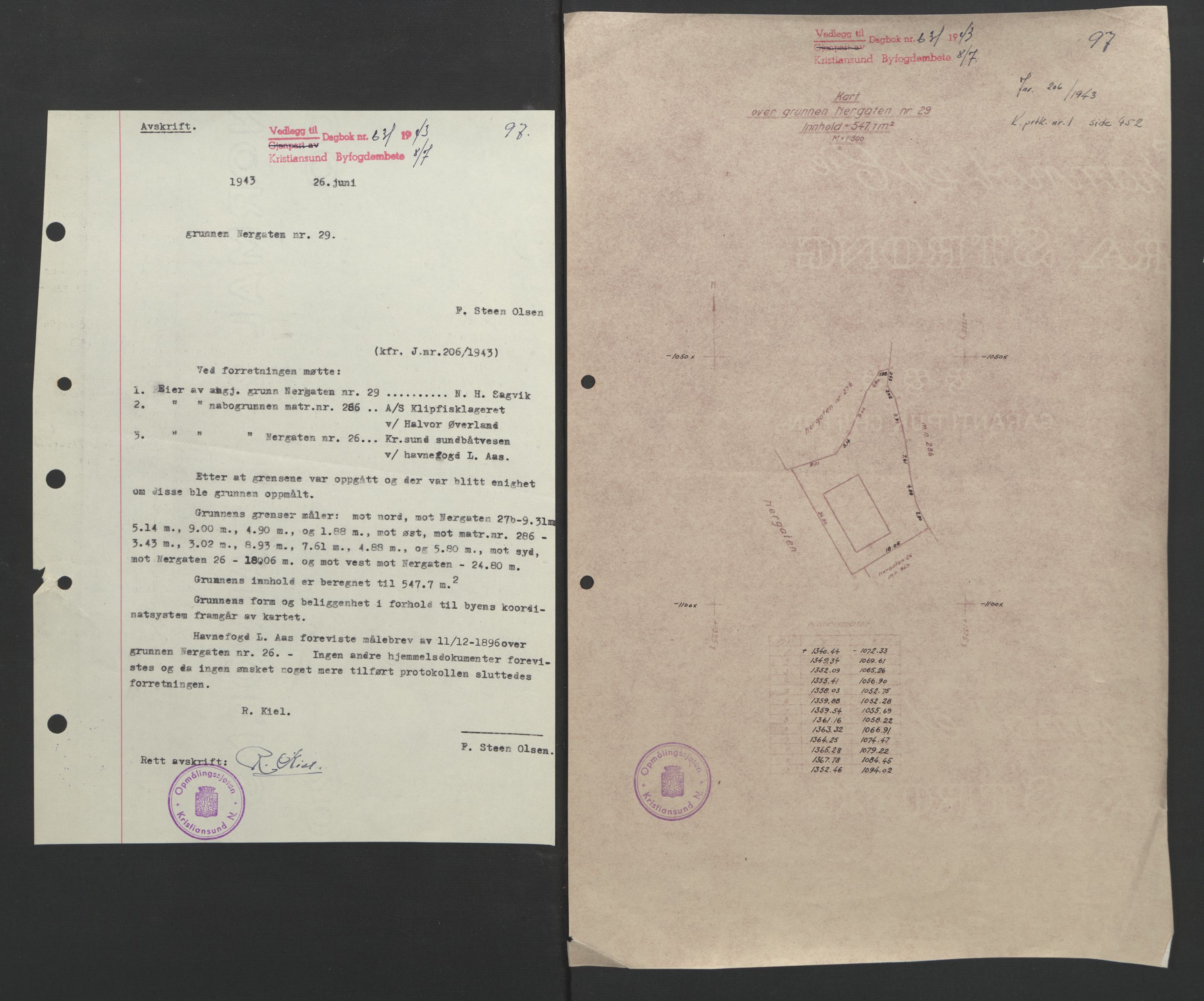 Kristiansund byfogd, AV/SAT-A-4587/A/27: Mortgage book no. 37, 1942-1945, Diary no: : 631/1943