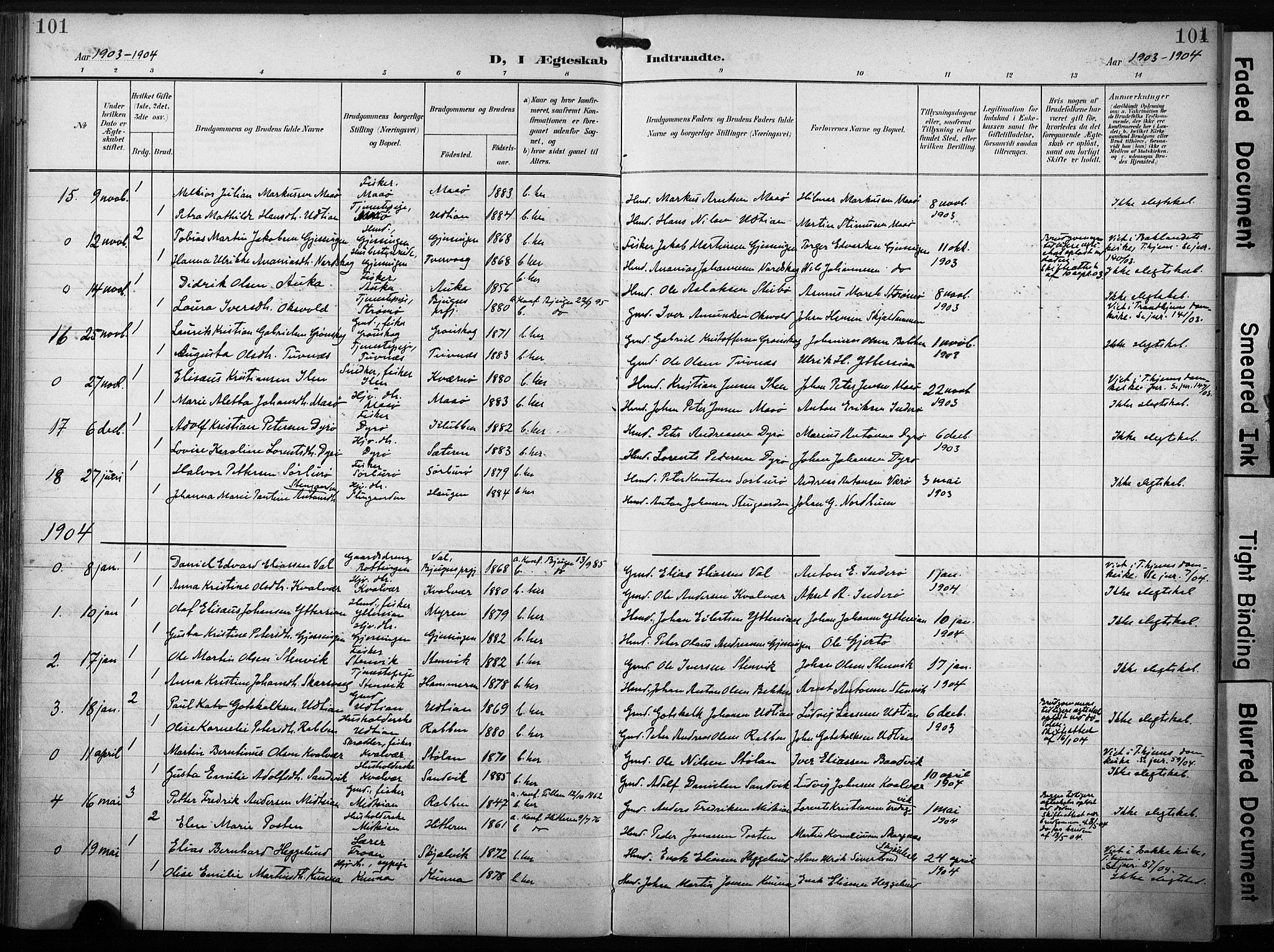 Ministerialprotokoller, klokkerbøker og fødselsregistre - Sør-Trøndelag, AV/SAT-A-1456/640/L0580: Parish register (official) no. 640A05, 1902-1910, p. 101