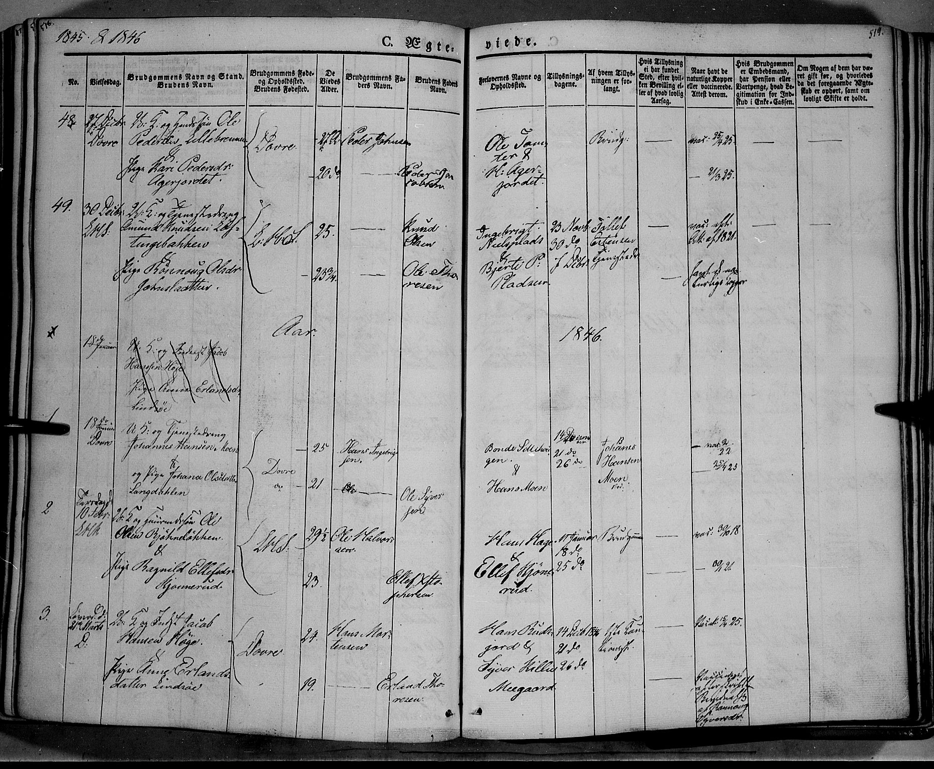 Lesja prestekontor, SAH/PREST-068/H/Ha/Haa/L0006: Parish register (official) no. 6A, 1843-1854, p. 518-519