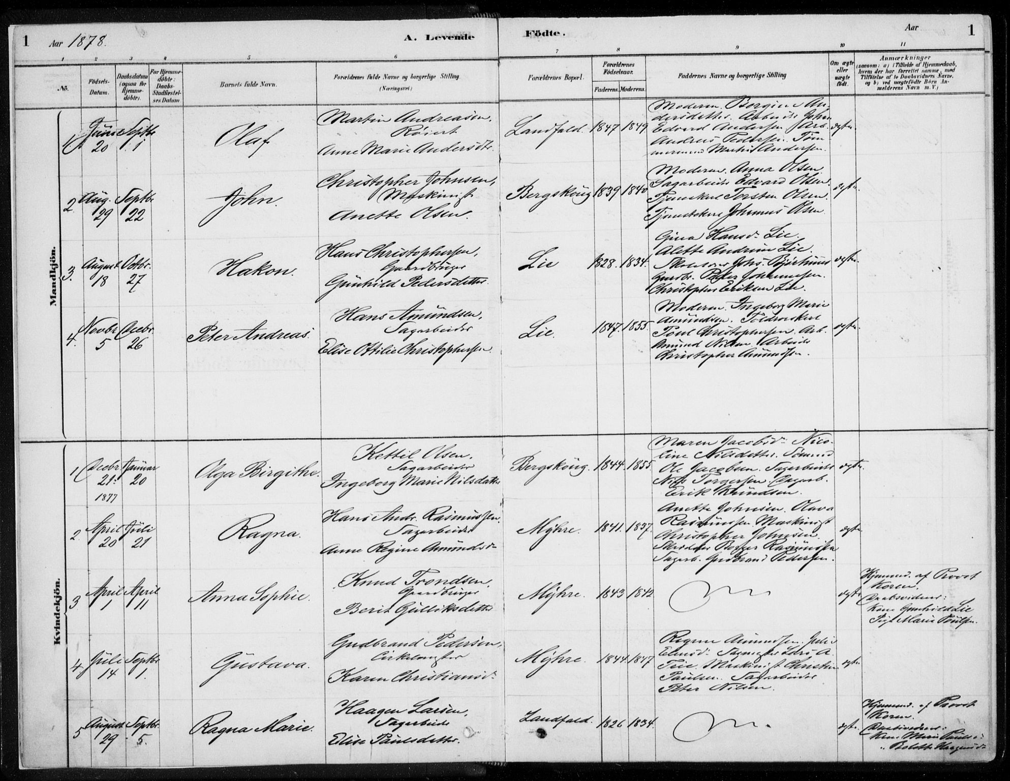 Åssiden kirkebøker, SAKO/A-251/F/Fa/L0001: Parish register (official) no. 1, 1878-1904, p. 1