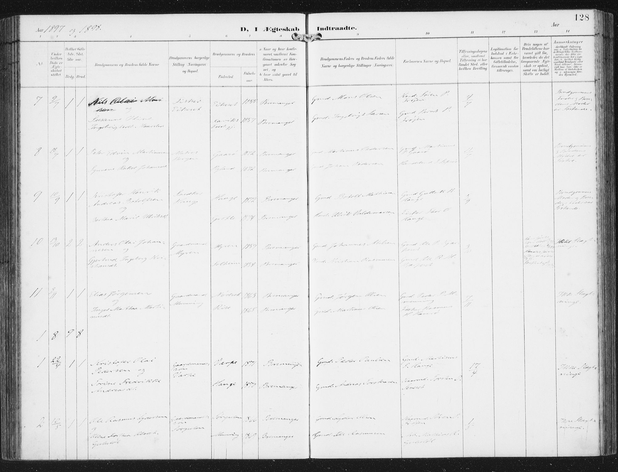Bremanger sokneprestembete, SAB/A-82201/H/Haa/Haab/L0002: Parish register (official) no. B  2, 1896-1908, p. 128