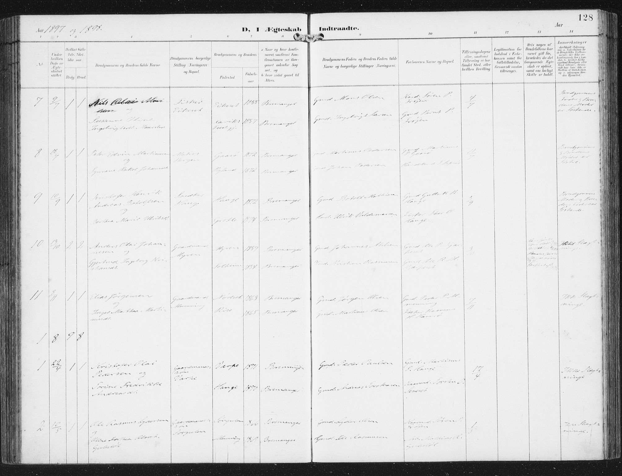 Bremanger sokneprestembete, AV/SAB-A-82201/H/Haa/Haab/L0002: Parish register (official) no. B  2, 1896-1908, p. 128