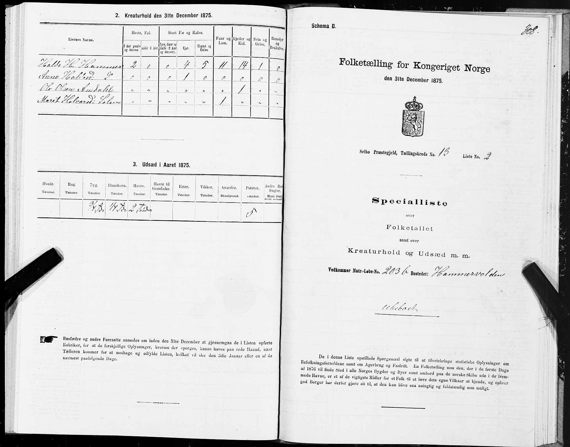 SAT, 1875 census for 1664P Selbu, 1875, p. 6308