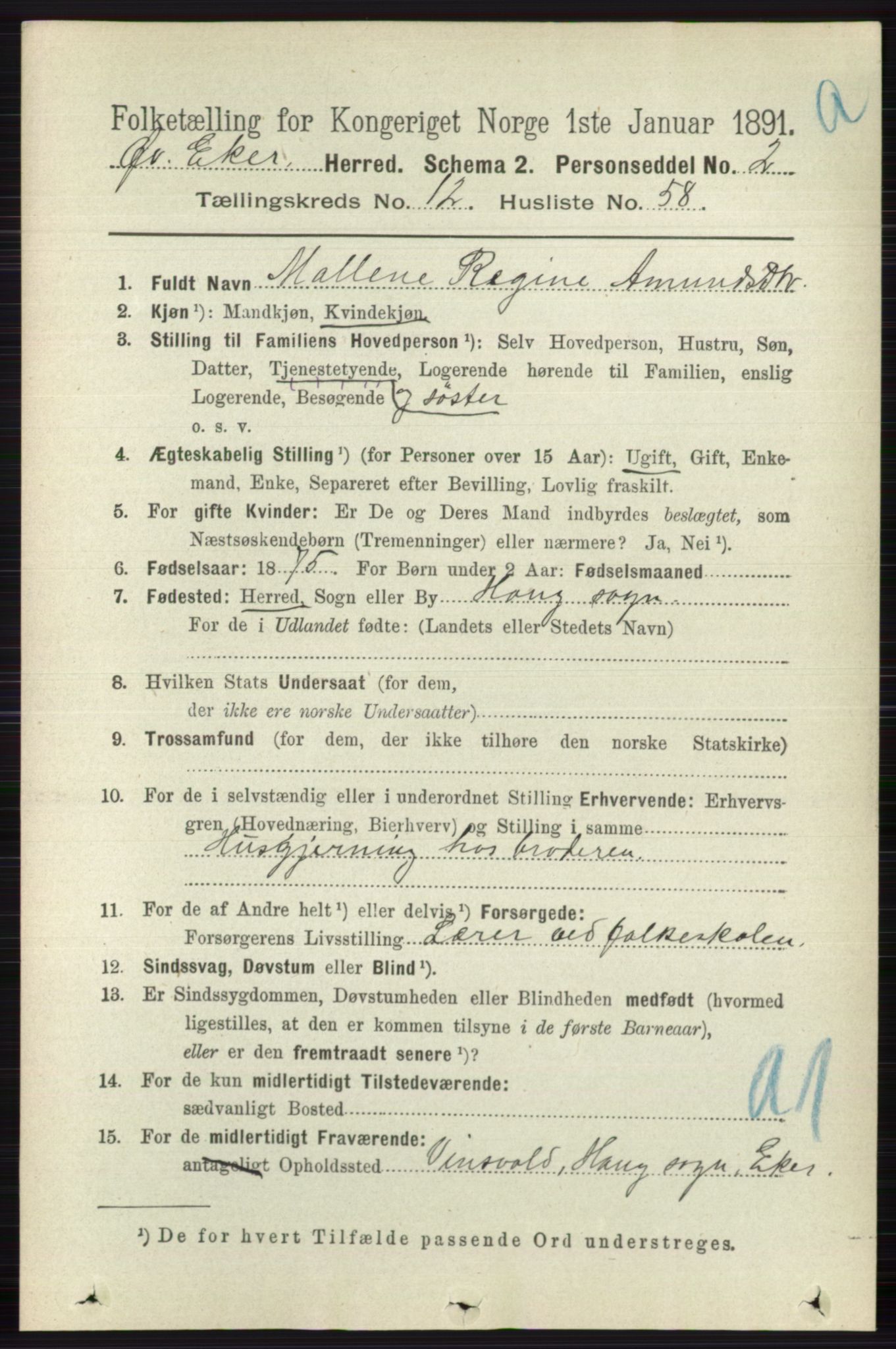 RA, 1891 census for 0624 Øvre Eiker, 1891, p. 5653