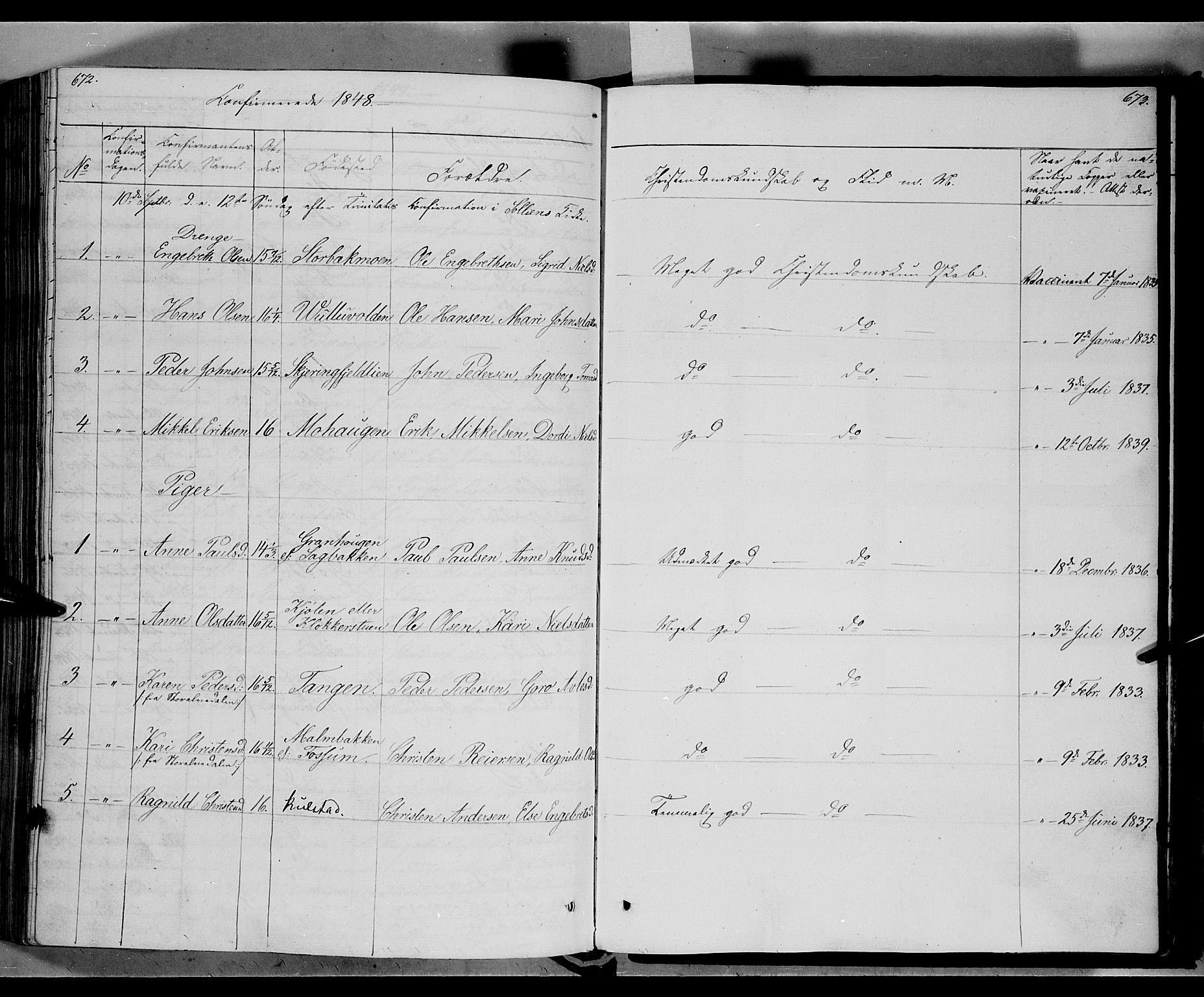 Ringebu prestekontor, AV/SAH-PREST-082/H/Ha/Haa/L0005: Parish register (official) no. 5, 1839-1848, p. 672-673