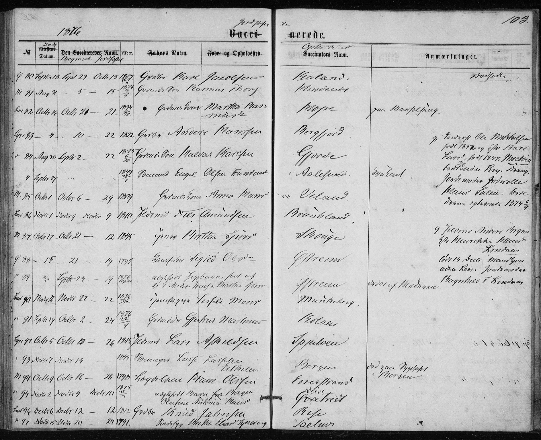 Lindås Sokneprestembete, AV/SAB-A-76701/H/Haa/Haaa/L0017: Parish register (official) no. A 17, 1874-1877, p. 103