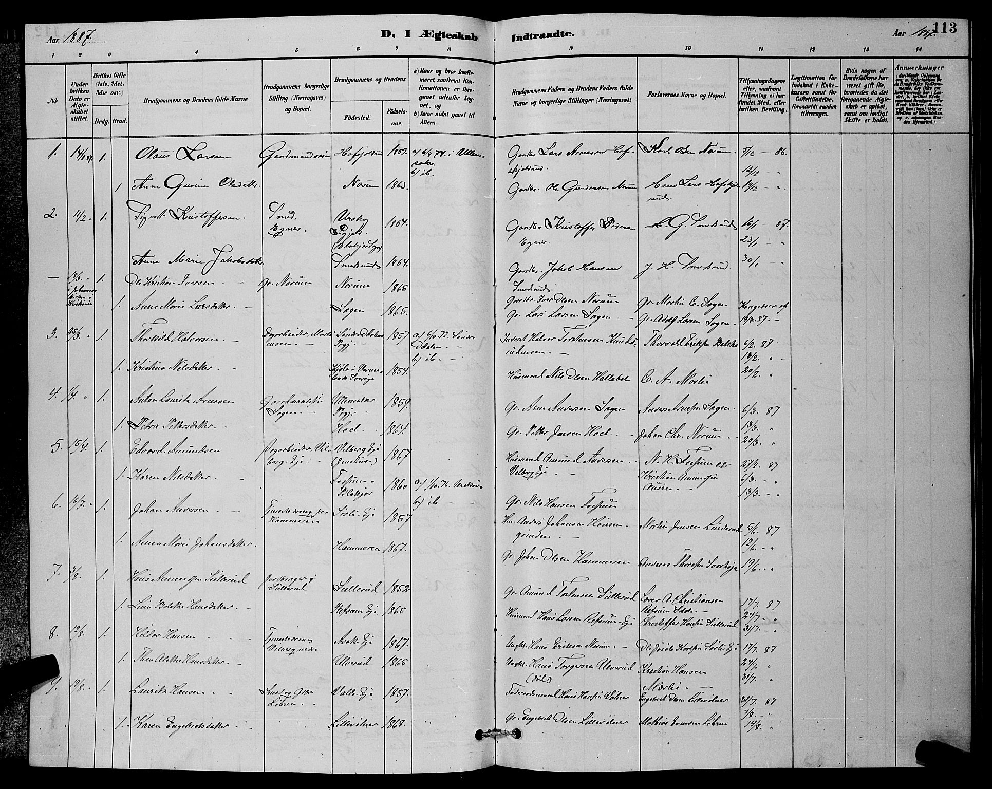 Sørum prestekontor Kirkebøker, SAO/A-10303/G/Ga/L0005: Parish register (copy) no. I 5.1, 1886-1894, p. 113