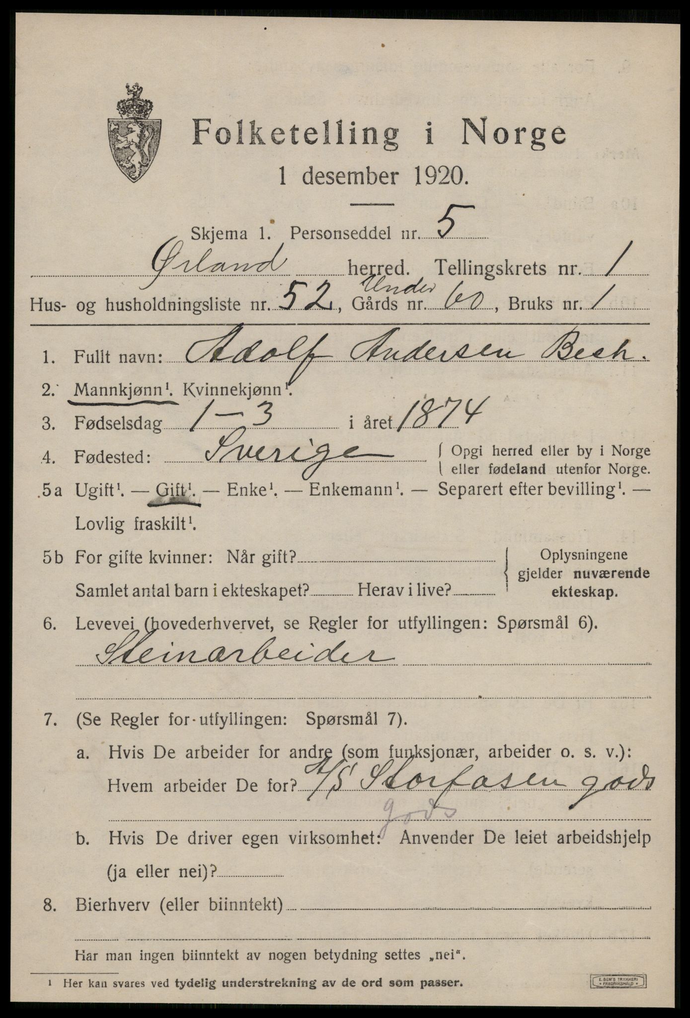 SAT, 1920 census for Ørland, 1920, p. 1977