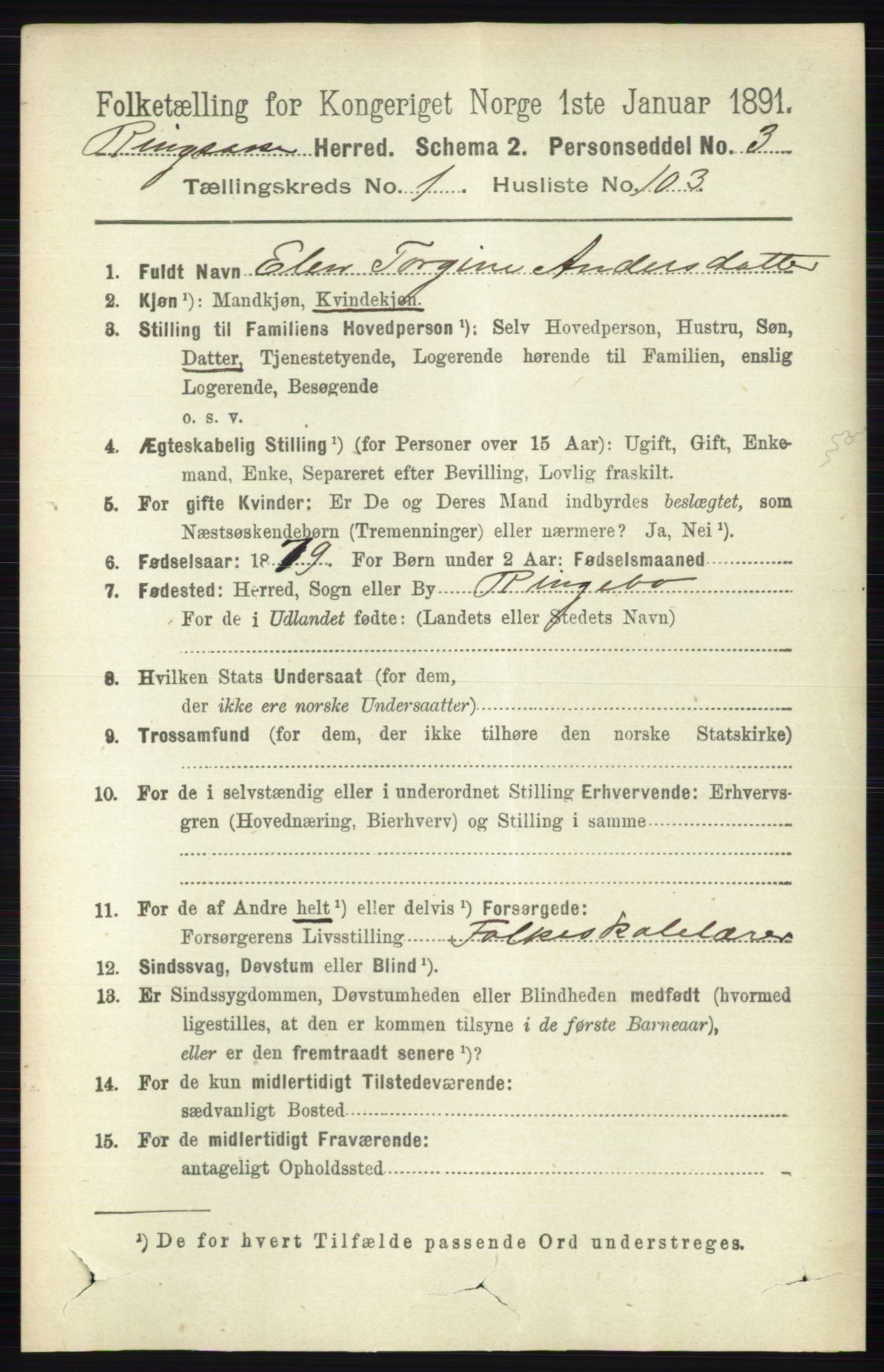 RA, 1891 census for 0412 Ringsaker, 1891, p. 740