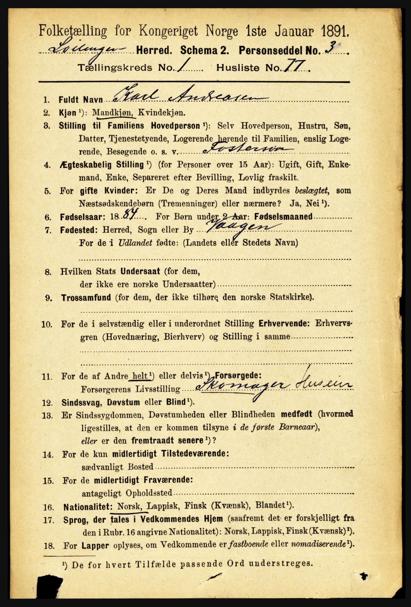 RA, 1891 census for 1851 Lødingen, 1891, p. 643