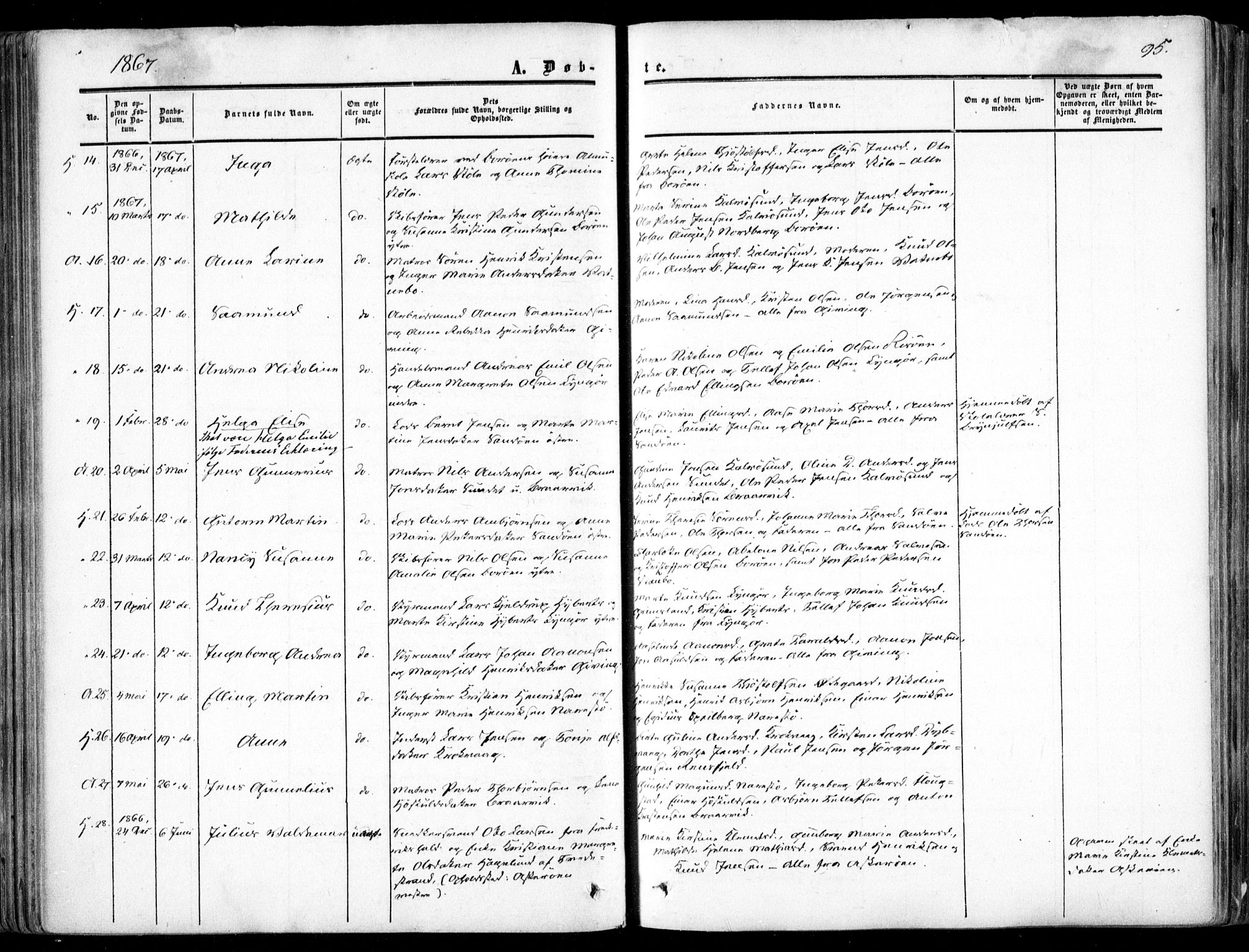 Dypvåg sokneprestkontor, SAK/1111-0007/F/Fa/Faa/L0006: Parish register (official) no. A 6, 1855-1872, p. 95