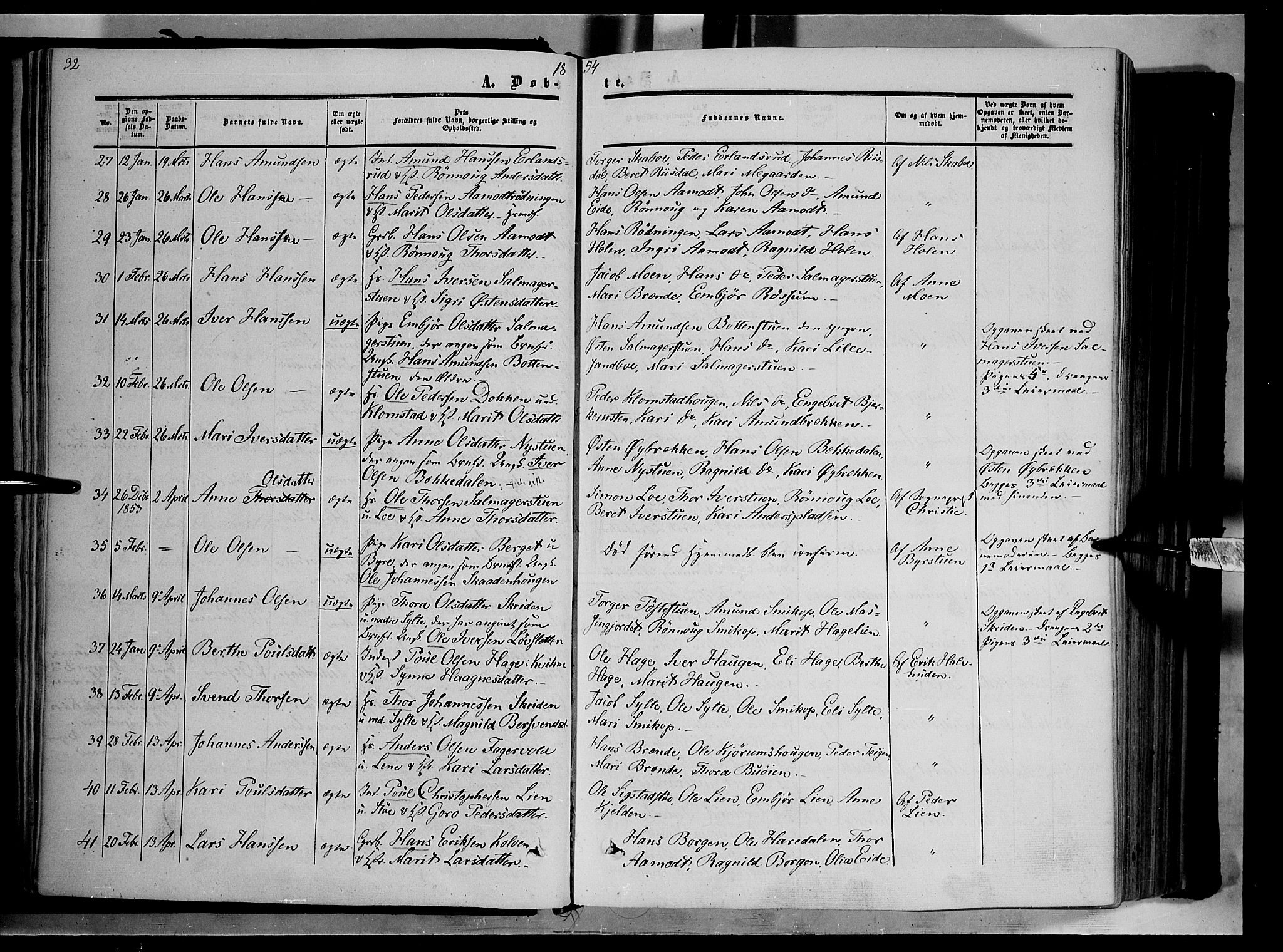 Nord-Fron prestekontor, AV/SAH-PREST-080/H/Ha/Haa/L0001: Parish register (official) no. 1, 1851-1864, p. 32