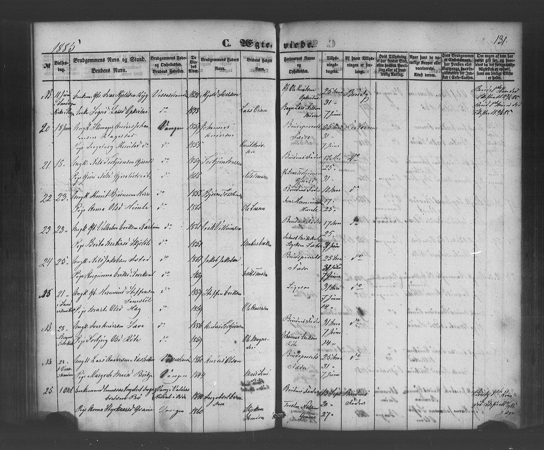 Voss sokneprestembete, SAB/A-79001/H/Haa: Parish register (official) no. A 19, 1851-1886, p. 131