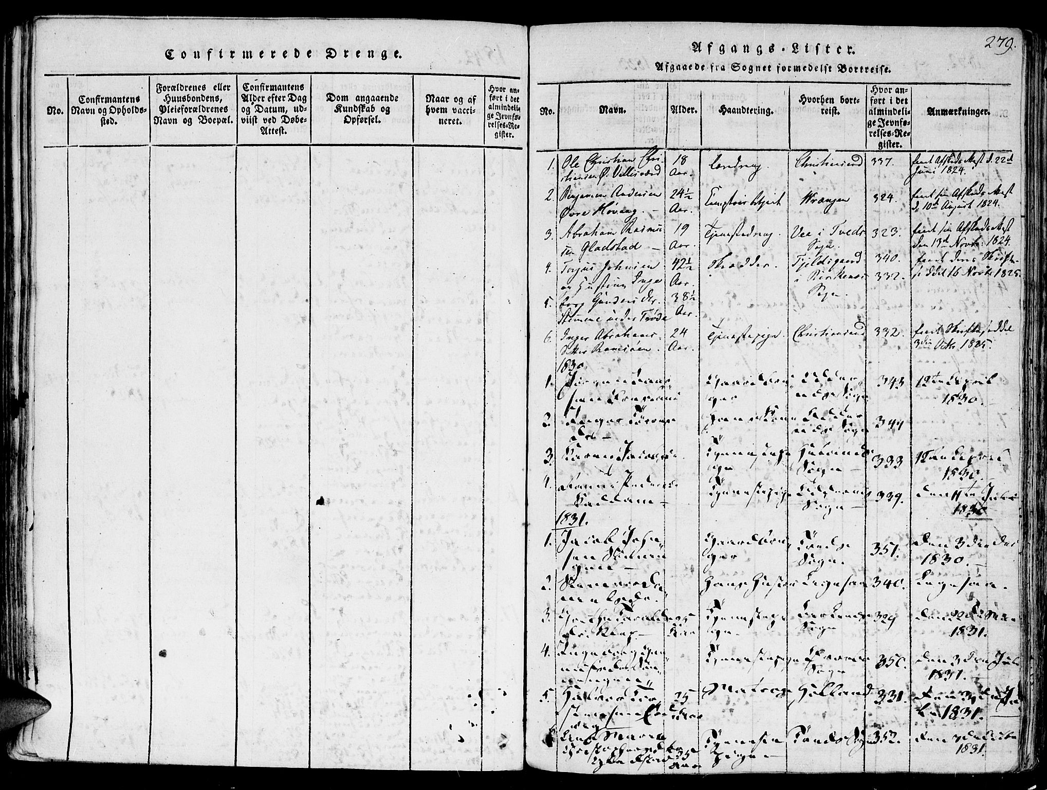 Høvåg sokneprestkontor, SAK/1111-0025/F/Fa/L0001: Parish register (official) no. A 1, 1816-1843, p. 279