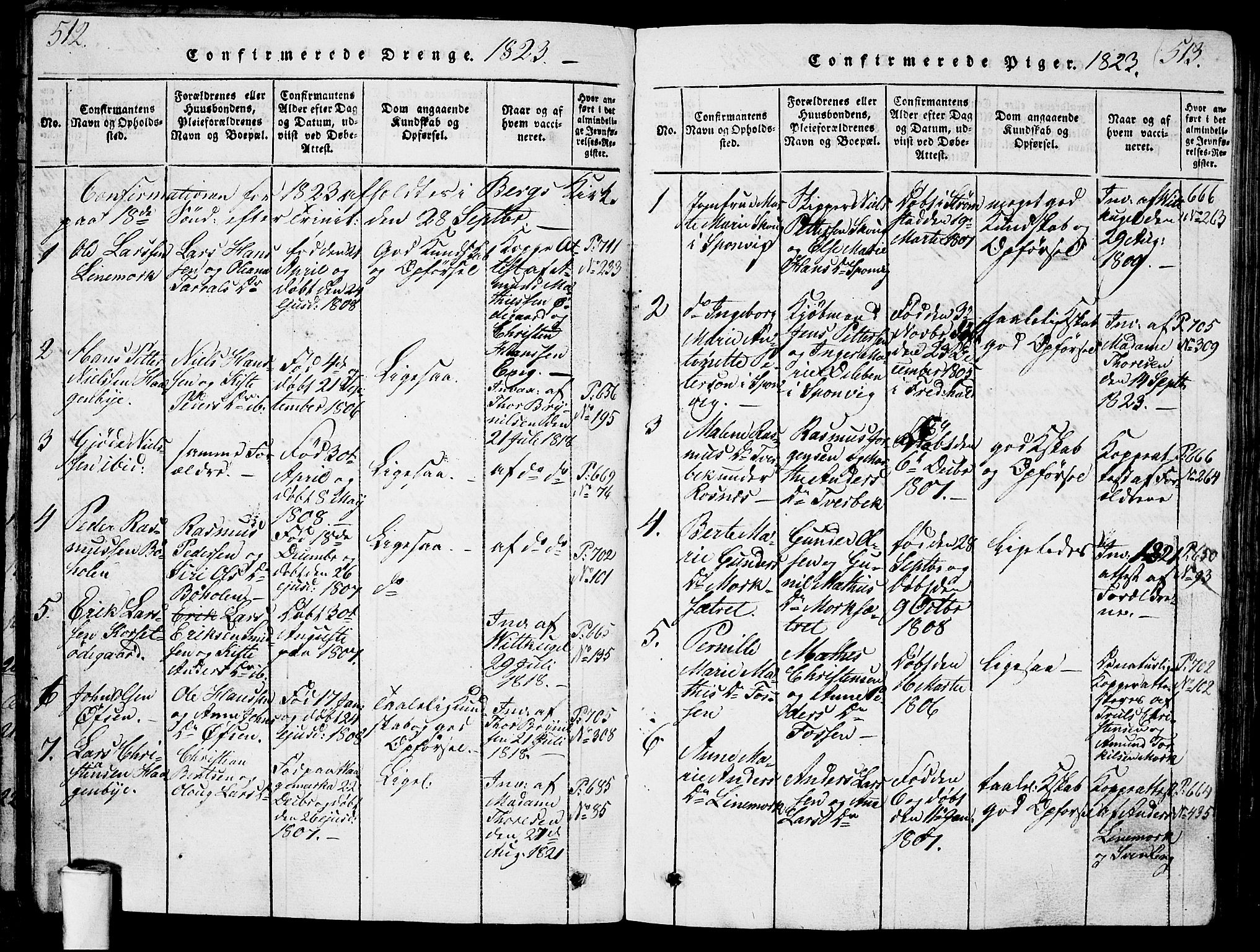 Berg prestekontor Kirkebøker, AV/SAO-A-10902/G/Ga/L0001: Parish register (copy) no. I 1, 1815-1832, p. 512-513