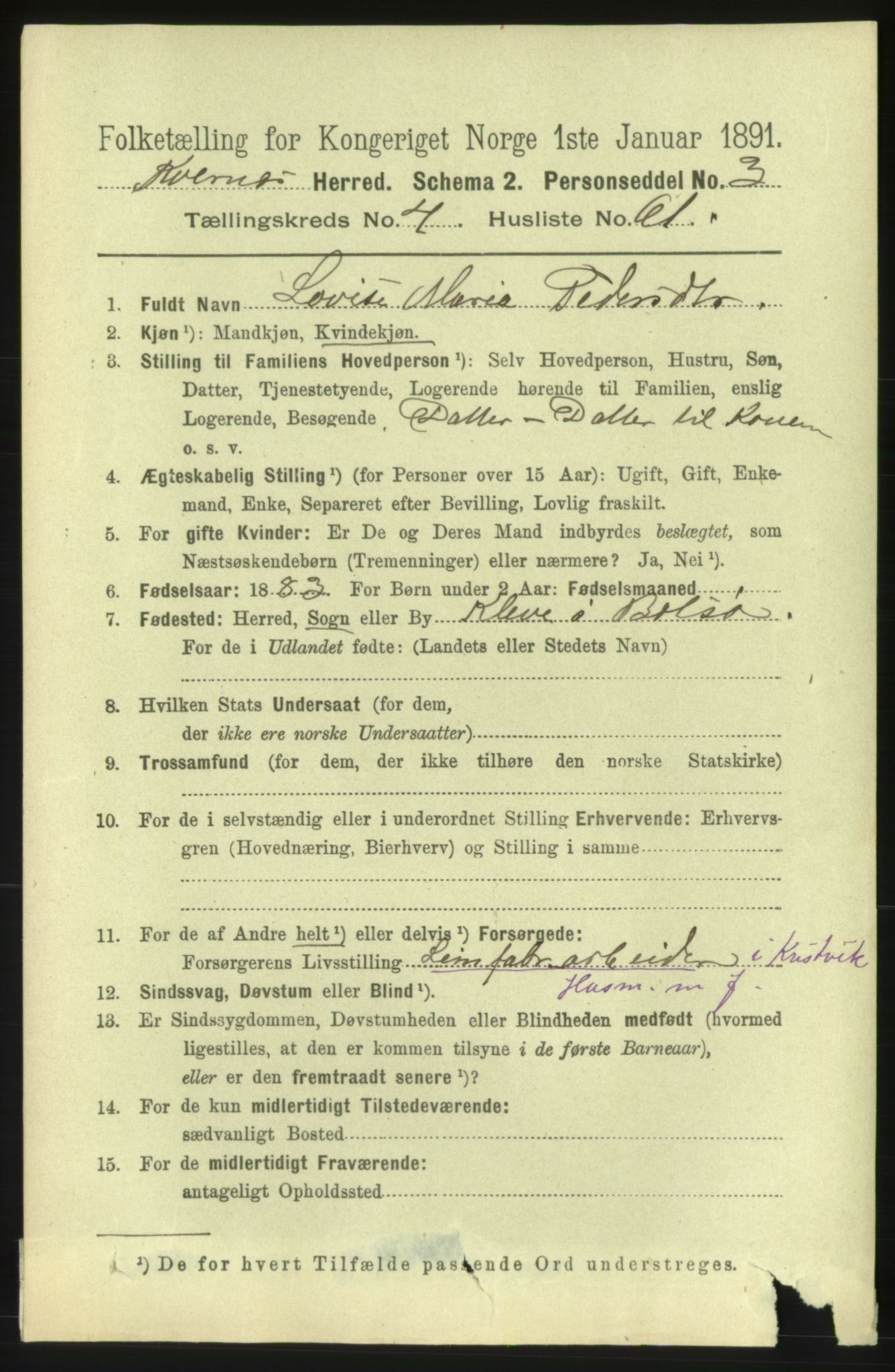 RA, 1891 census for 1553 Kvernes, 1891, p. 2248